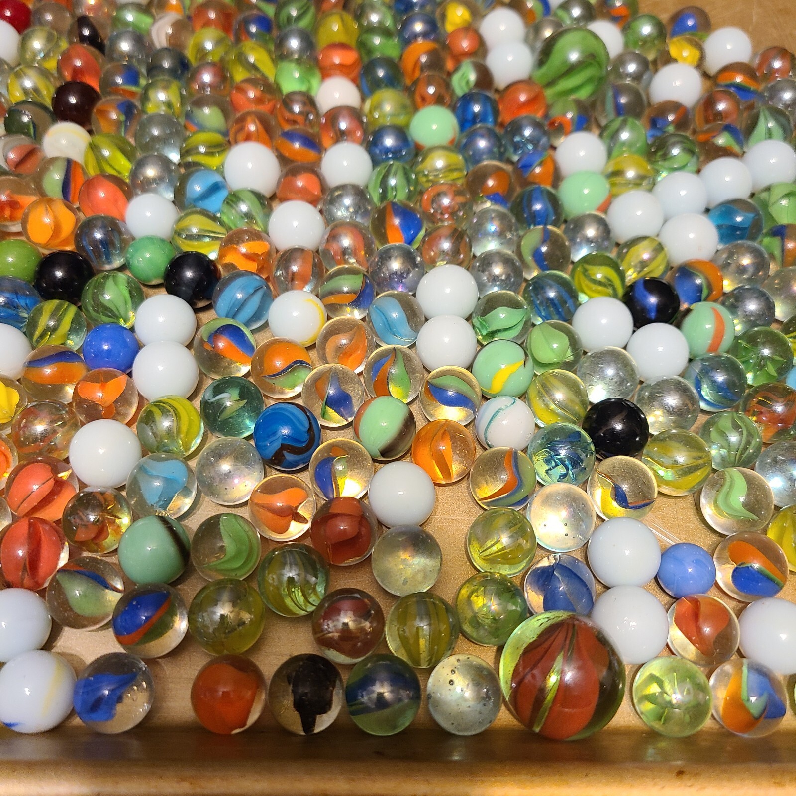 Vintage Glass Marble Lot 5 lb Cat’s Eye, Solid, Clear, Spaghetti, Black, Collect