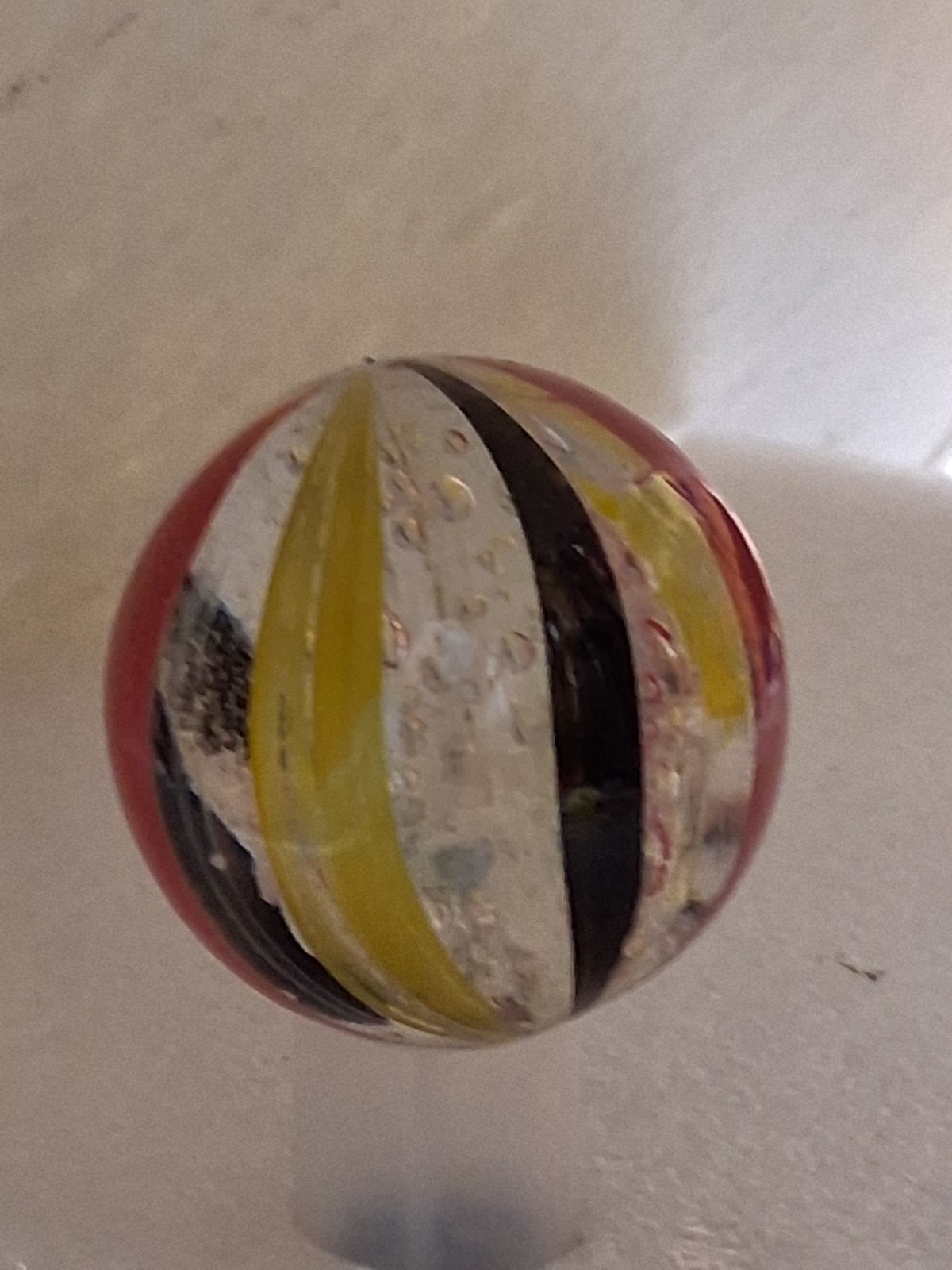 Marble Swirl Red Yellow Black W/Bubbles 1.72 Dia 4oz Very Nice