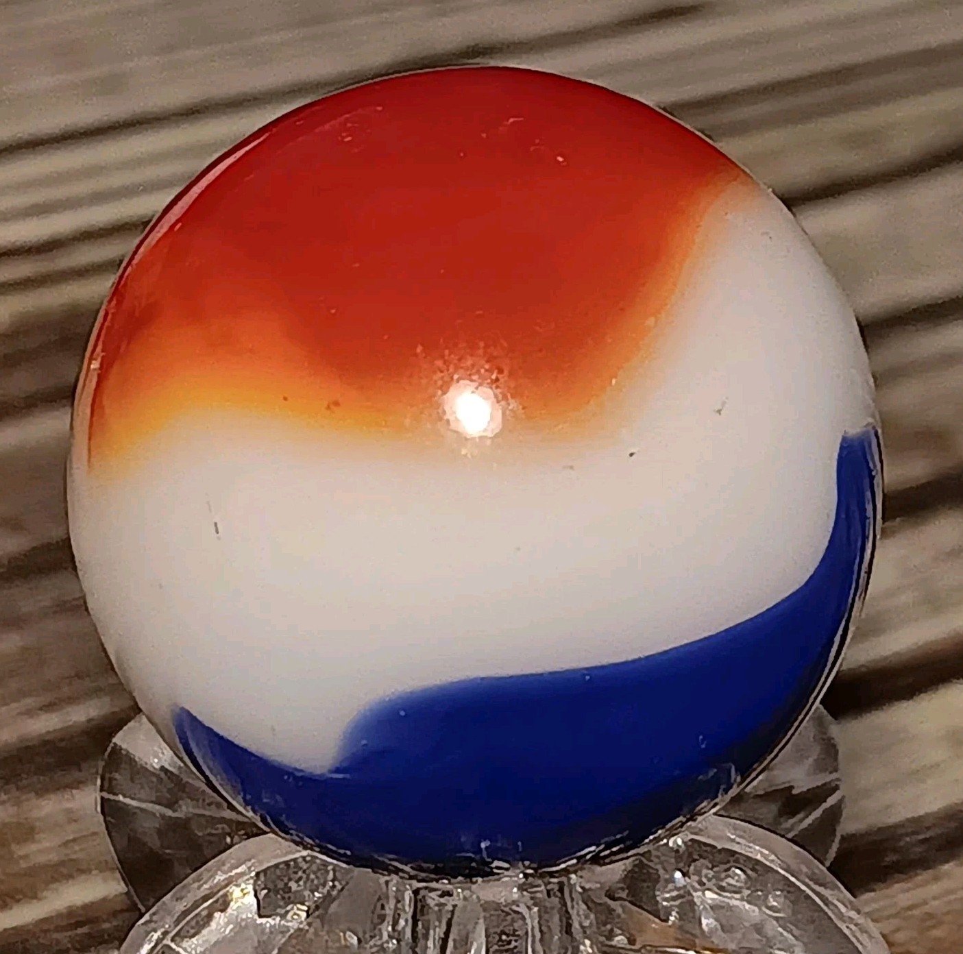 Vitro Agate “PEPSI” Marble. .86″ Mint(-) Large Shooter