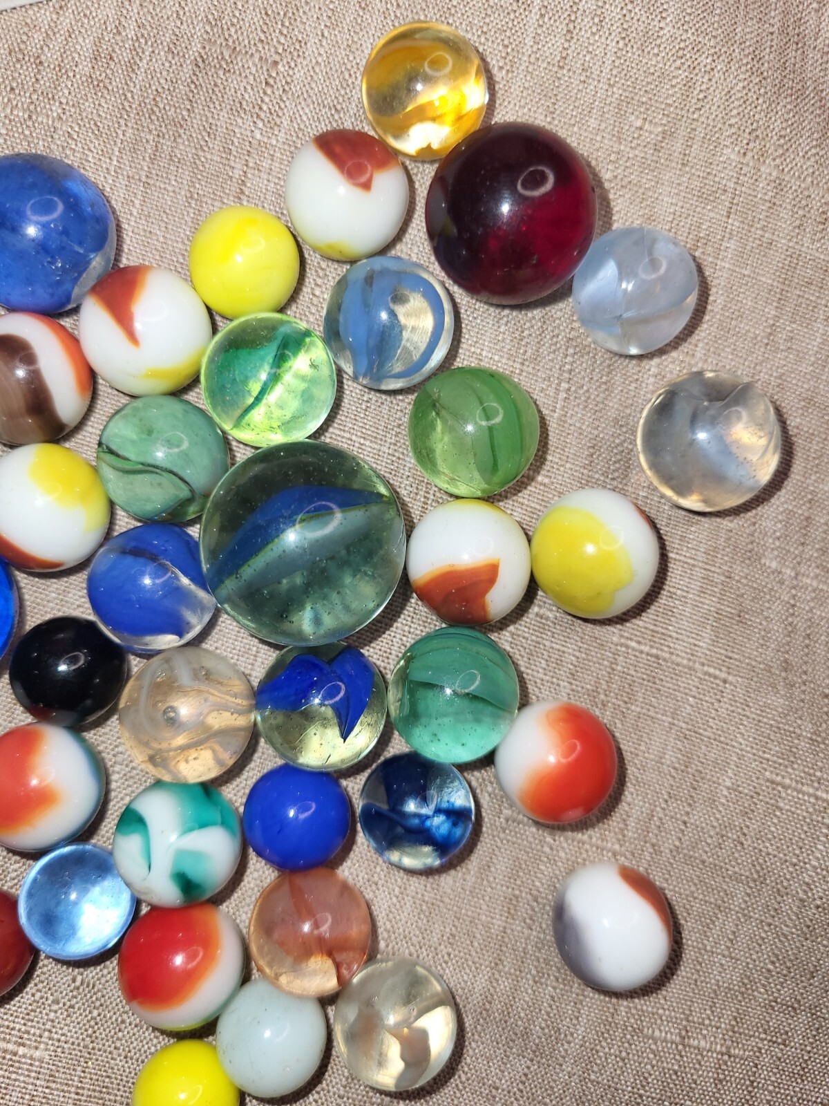 Vintage Mixed Lot Of 54 Marbles Vintage Solid Swirl & Other Toy Marbles