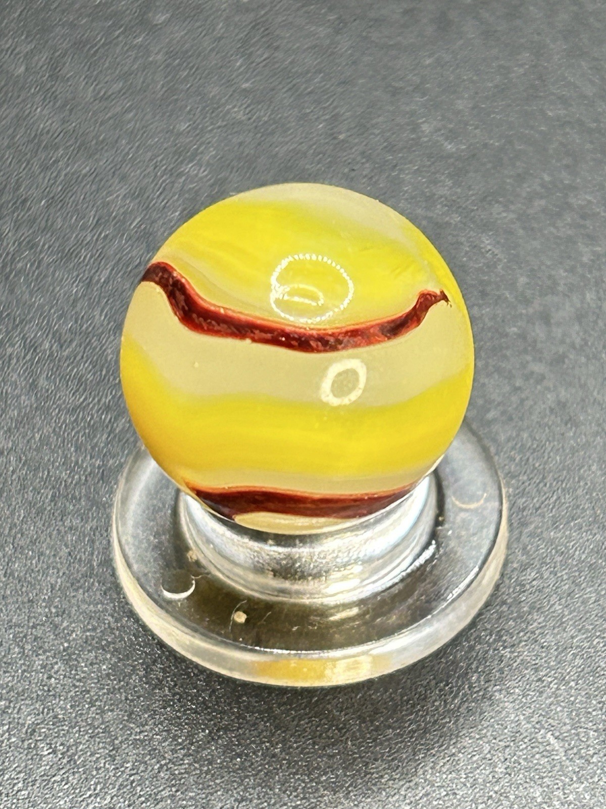 Vintage Akro Agate Egg Yolk Oxblood Marble 0.629” Multi Color UV Active