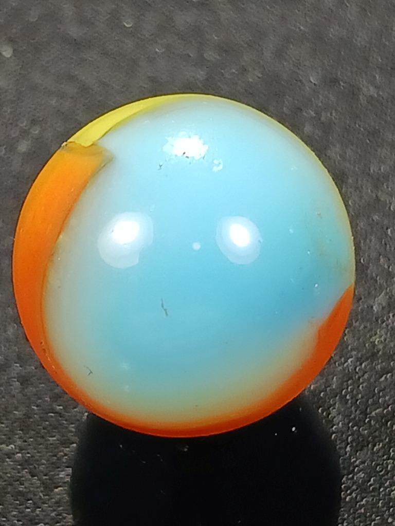Vitro Agate .55″ Robin Egg Blue Orange Yellow Tiger Eye NM Serious Marble A160