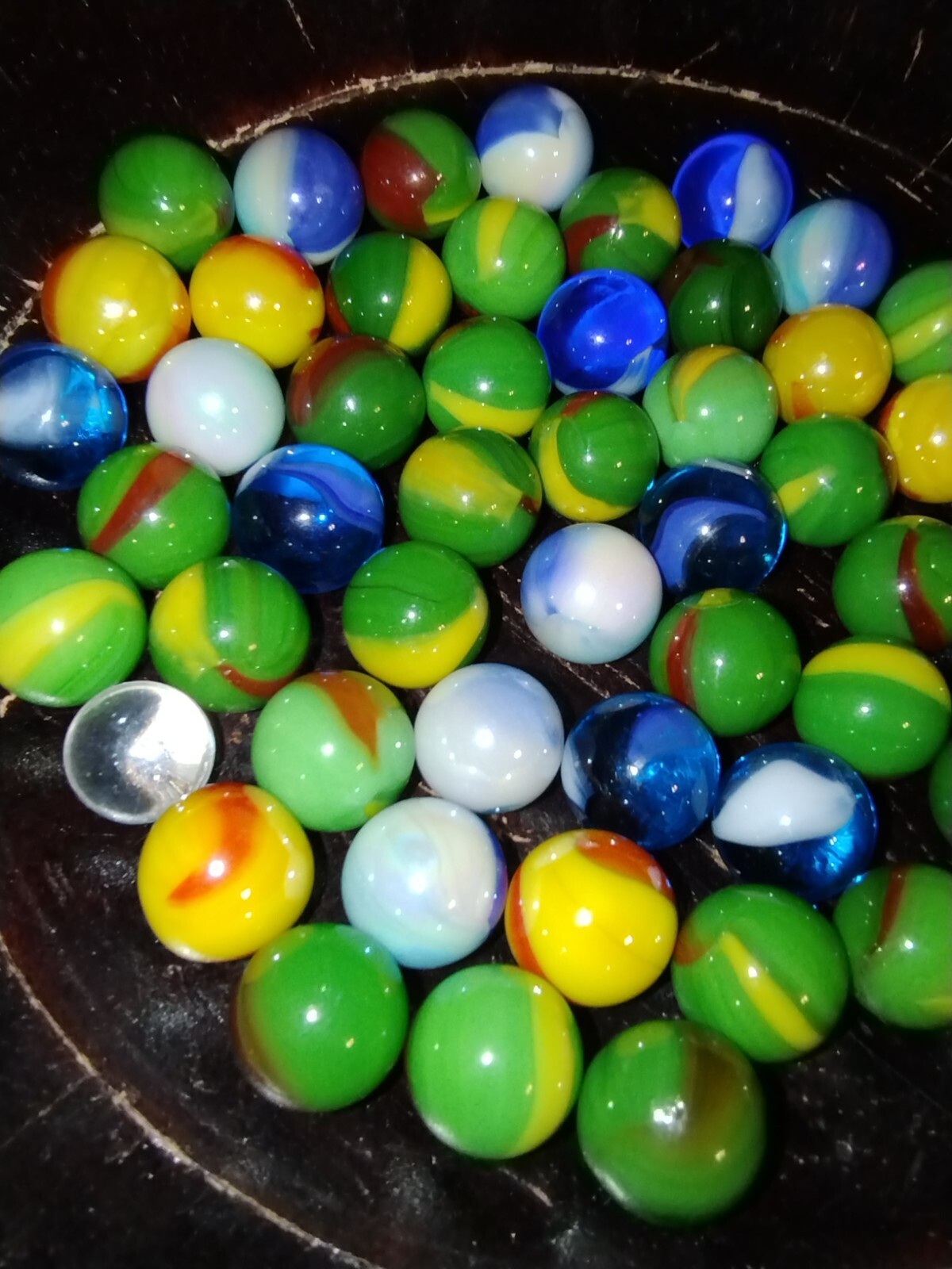 Lot of 50 Vacor / Mega Marbles 12mm Peewees : Dragon, Sun, Tiger Shark, Blue Jay
