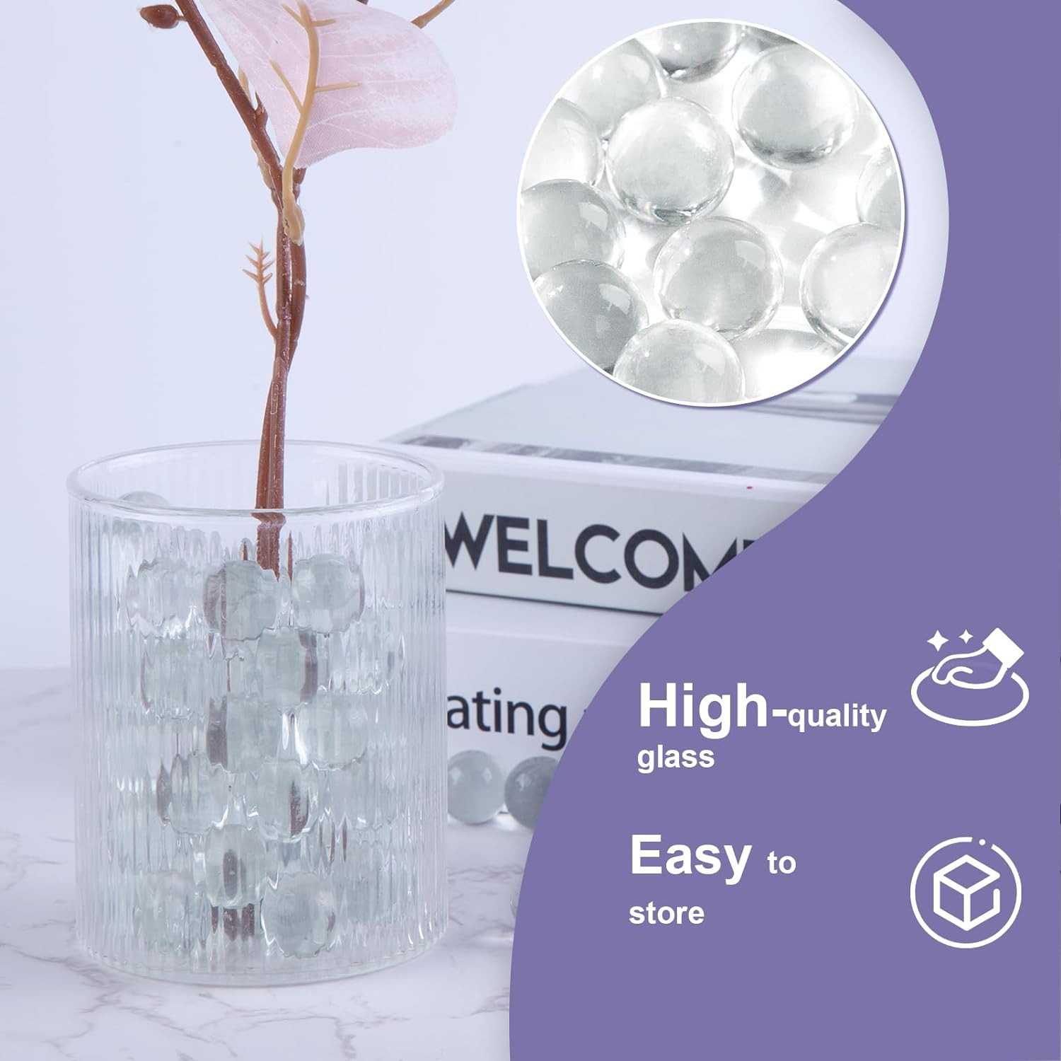 5LB Glass Marbles, 0.63Inch Clear Marbles Bulk for Vase Fillers, Home Decor