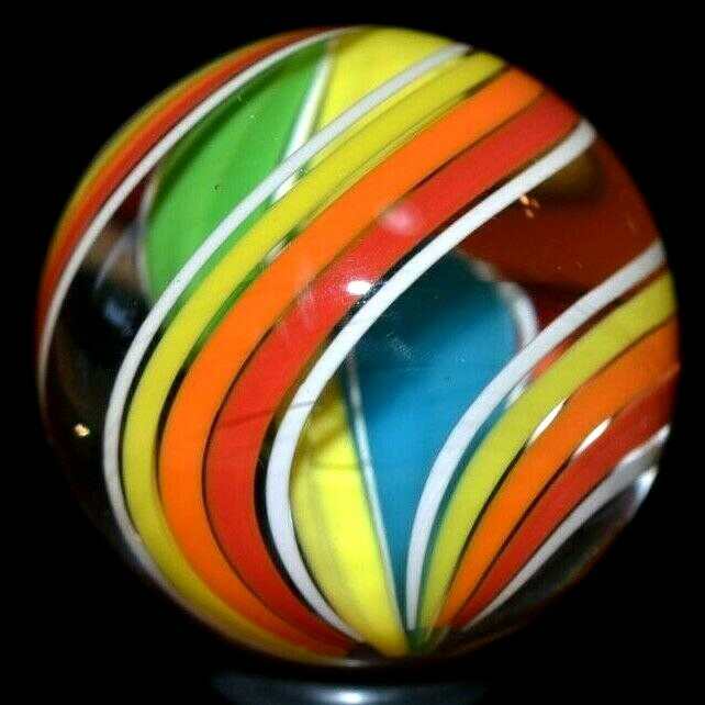 JODY FINE GLASS MARBLE/1.343″-CITRUS 3 FIN SWIRL-TURQUOISE,YELLOW,LIME,ORANGE+