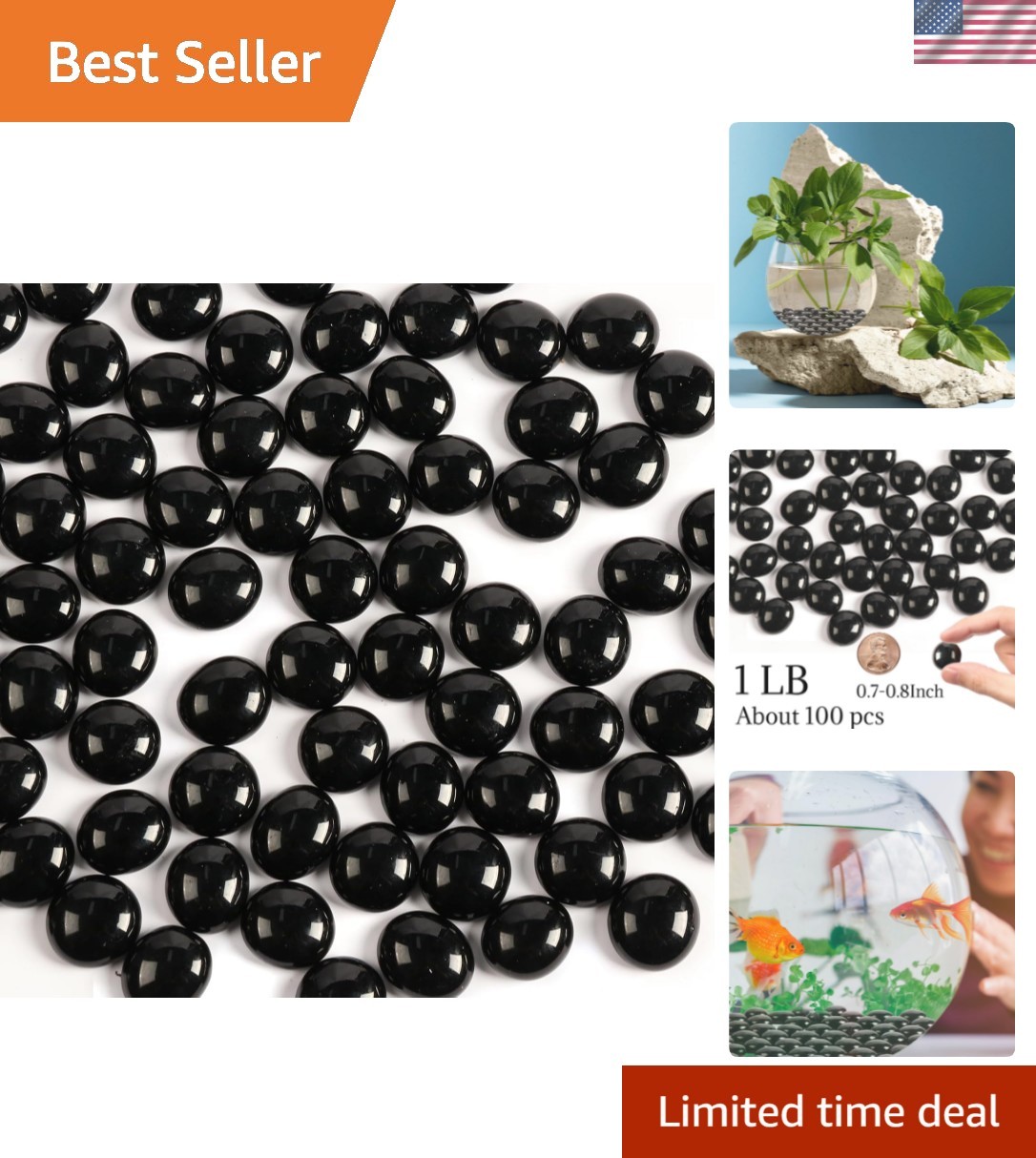 Versatile 0.5lb Black Flat Glass Rocks – Ideal for Floral Arrangements & Crafts