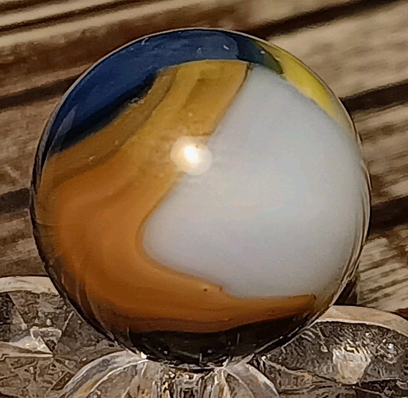 Vitro Agate 3-Color Opal Patch Marble. .60″ Mint. Nice Pattern/Color Combo