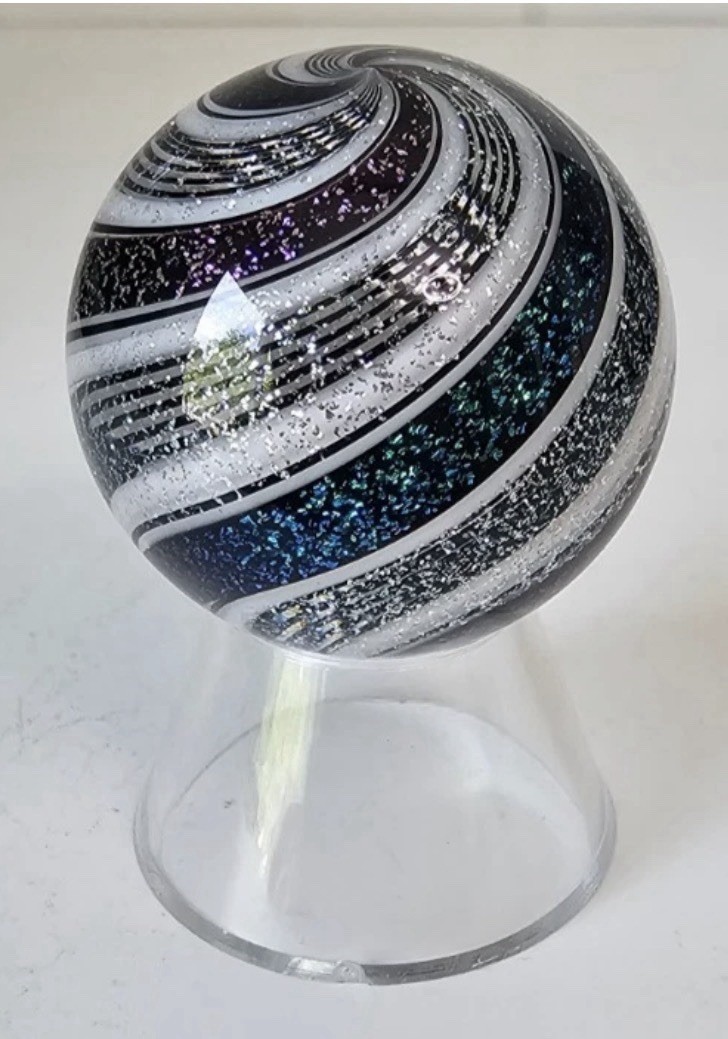 Hot House Glass Dichroic Artist Marble handmade signed 2013 1 7/16″
