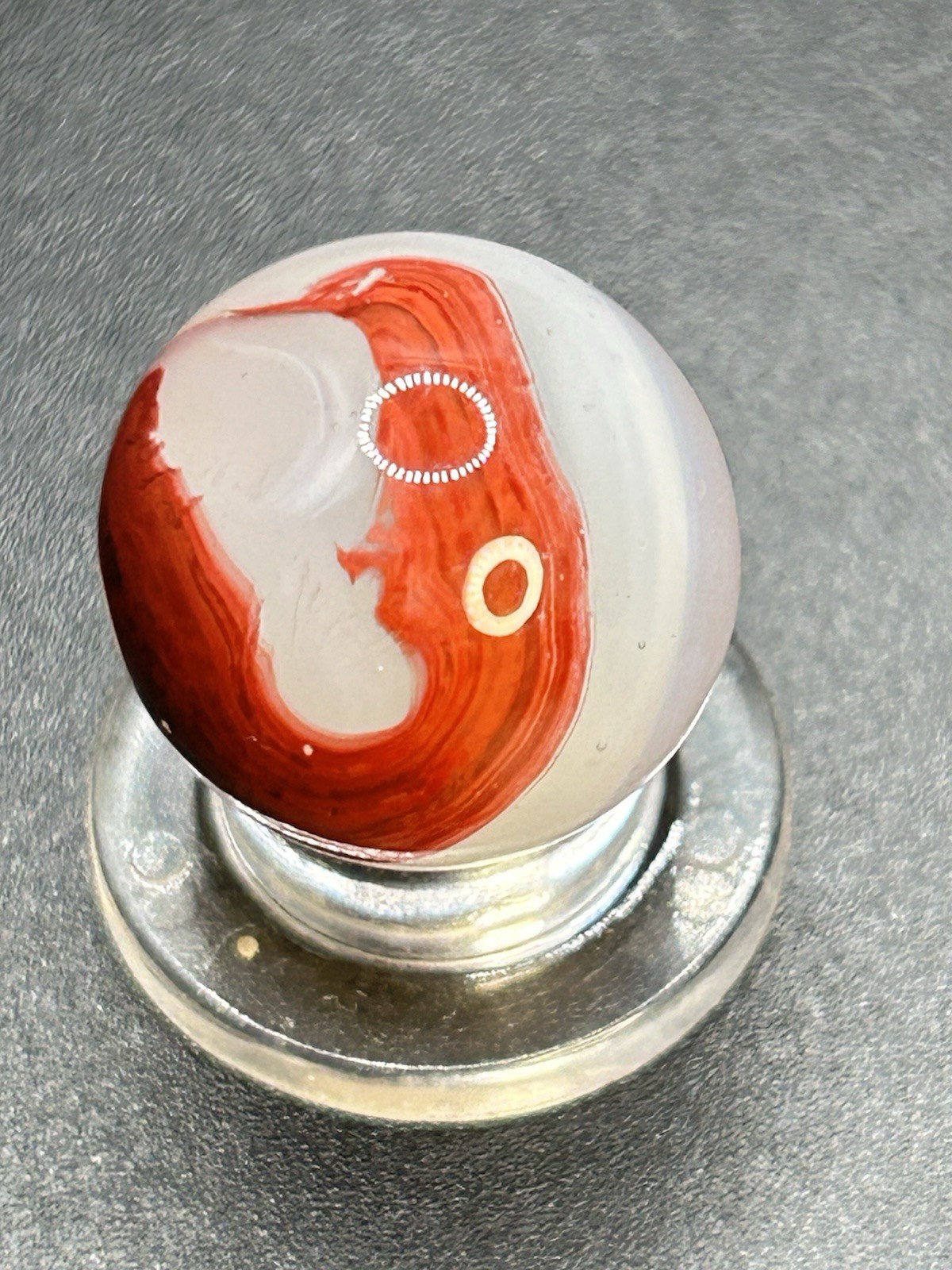 Vintage Akro Agate Silver Oxblood Marble Thick Oxblood Pattern 0.629”