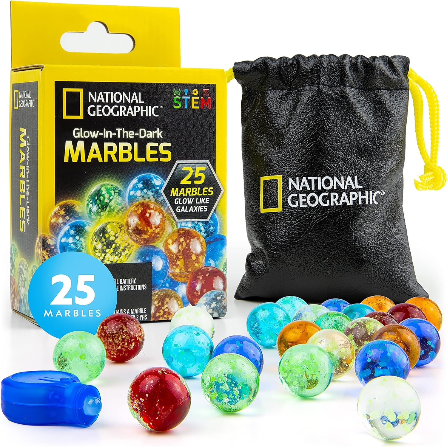 NATIONAL GEOGRAPHIC Glow in the Dark Marbles Refill – 25 Glass Marbles That Glow