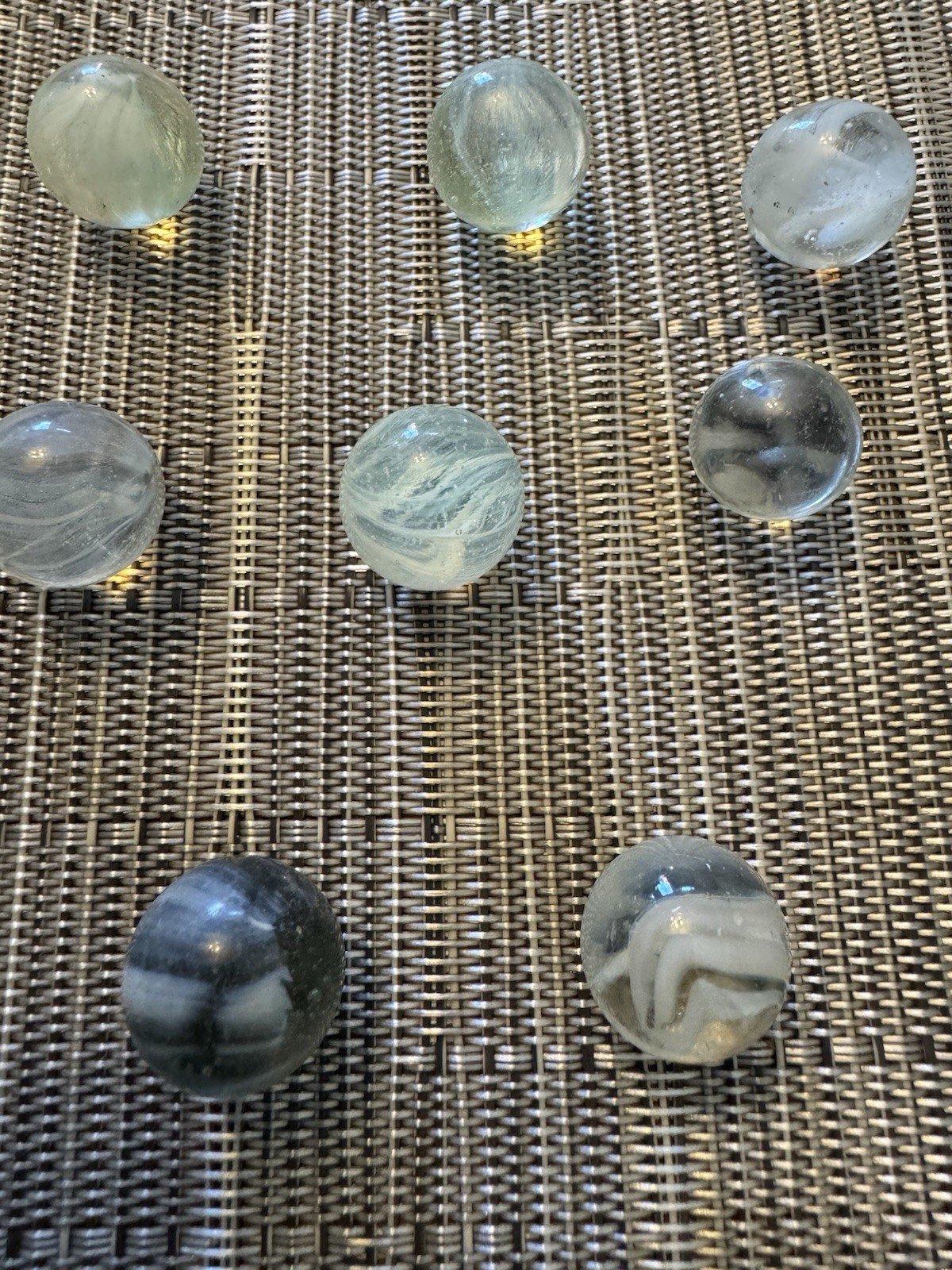 Original Antique Vintage Old Marbles Clear With White Lot Of 11 14.4 MM