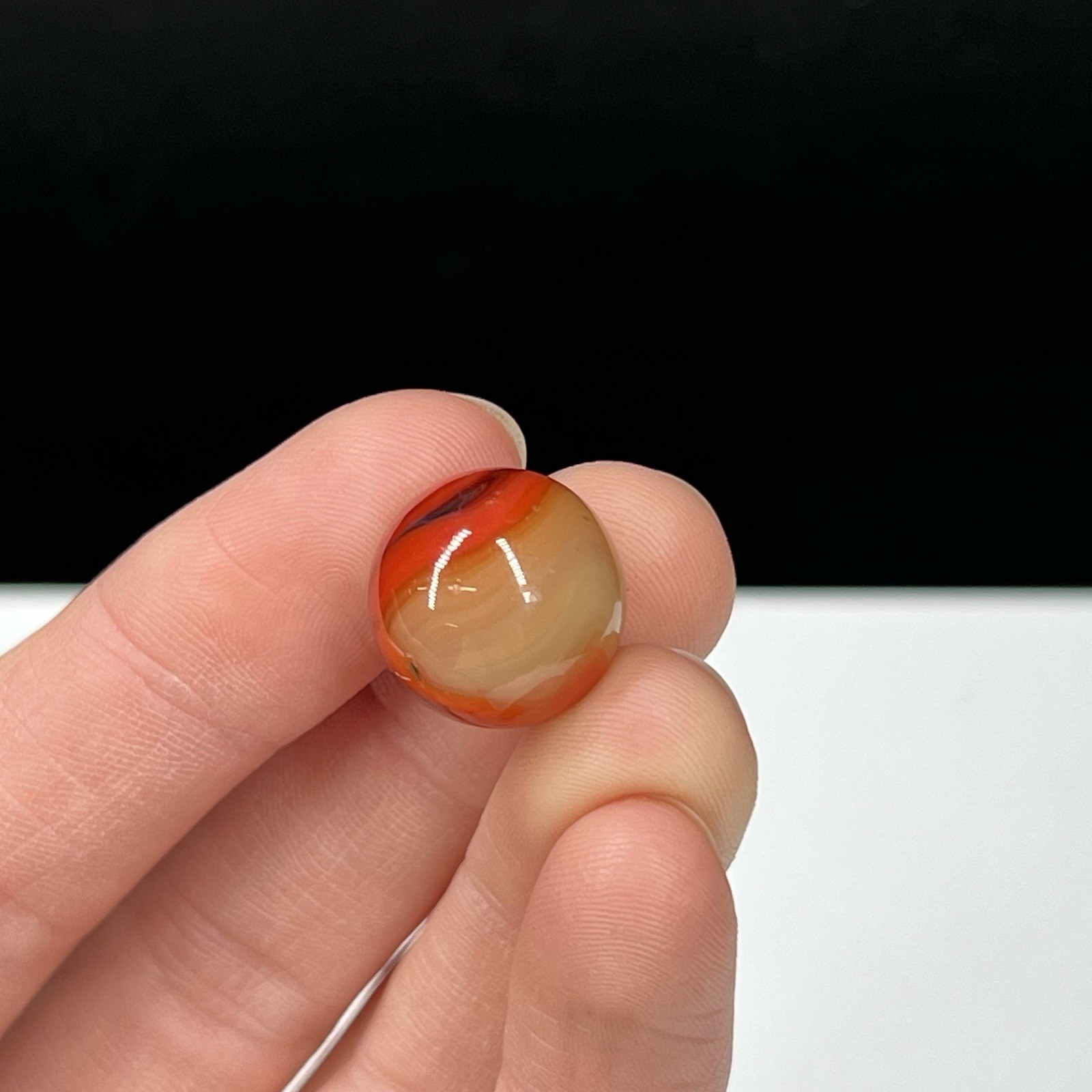 VTG Glass Marble Akro Agate Peltier Christensen .60” Orange Tan Brown Swirl