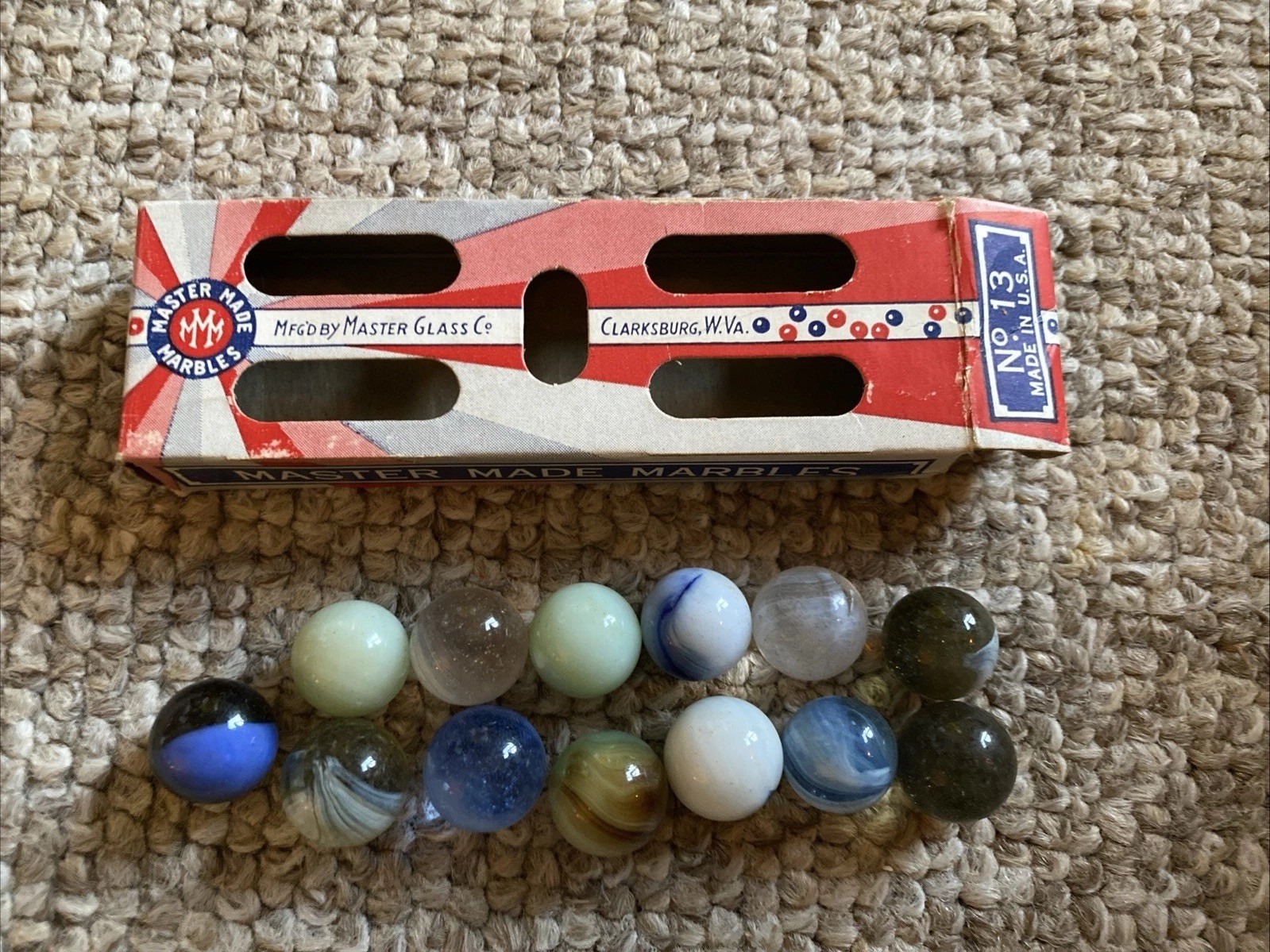 Vintage 1950’s Master Made Marbles No 13 Original Dudley Simms West Virginia Box