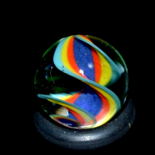 BRYAN TRILLAS GLASS MARBLE/.578″-BLACKLIGHT RAINBOW CORKSCREW-TURQ.,RED,VIOLET +