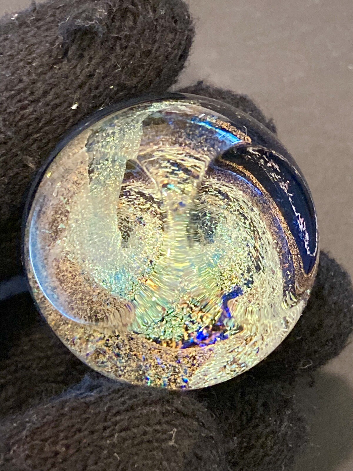 Glass Boro Marble Hand Made Art Rainbow Dichro Swirl Marble Art Sculpture
