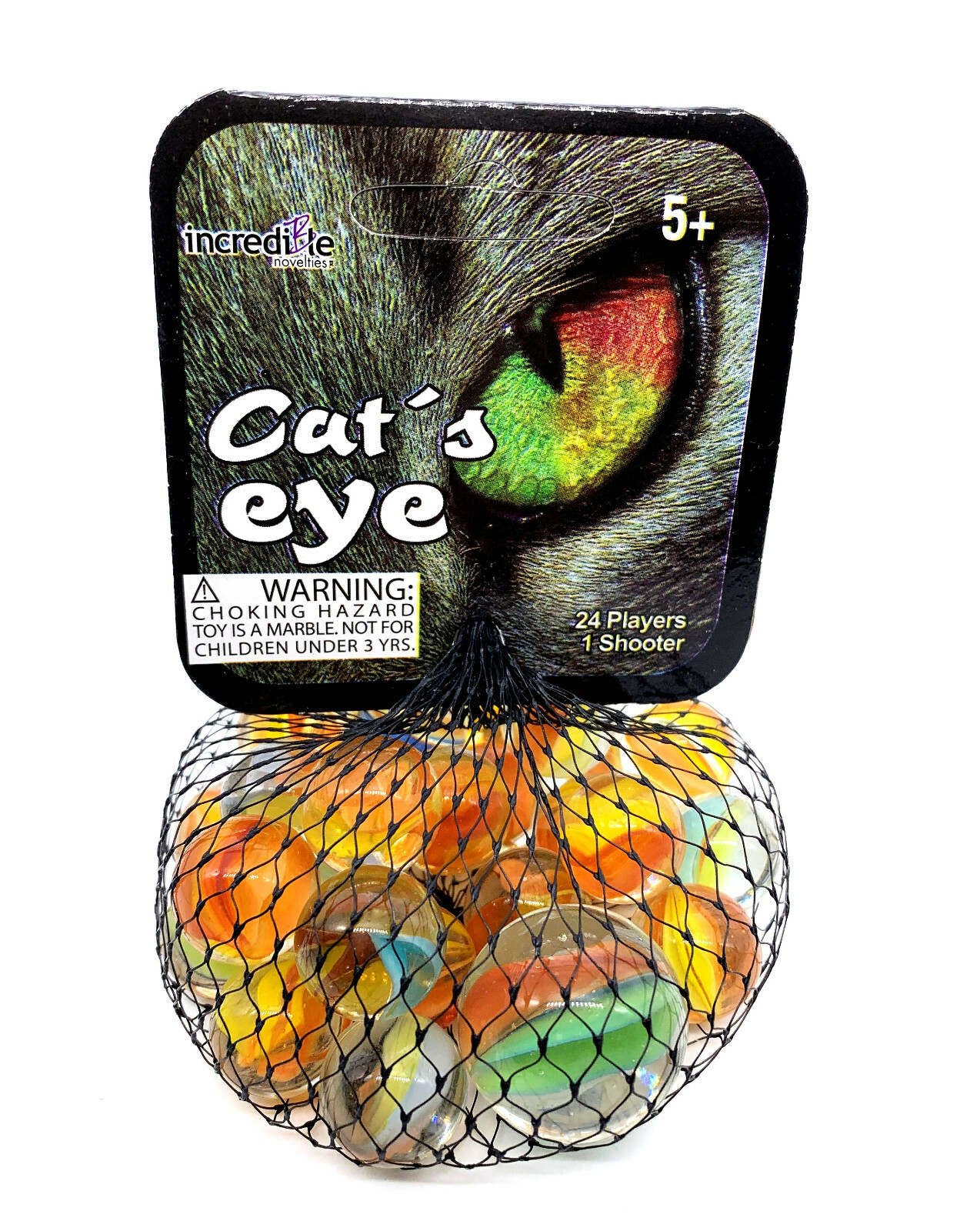 Cat’s Eye Net Bag of 25 Glass Mega Marbles Vacor Mixed Colors Cats Eye