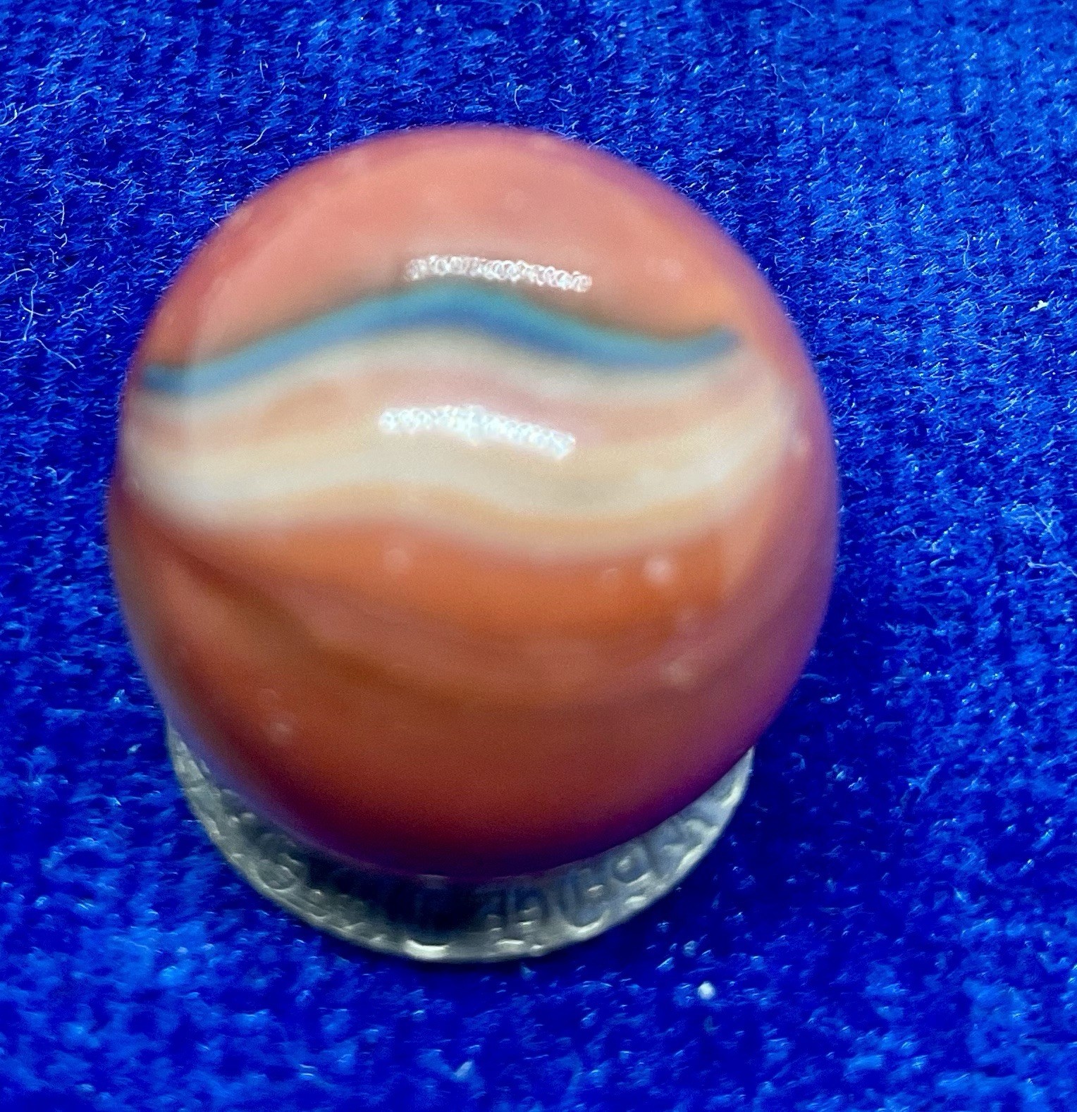 A Vintage Marble King Peacock Marble. Measures .63” In Diameter, Good Condition.