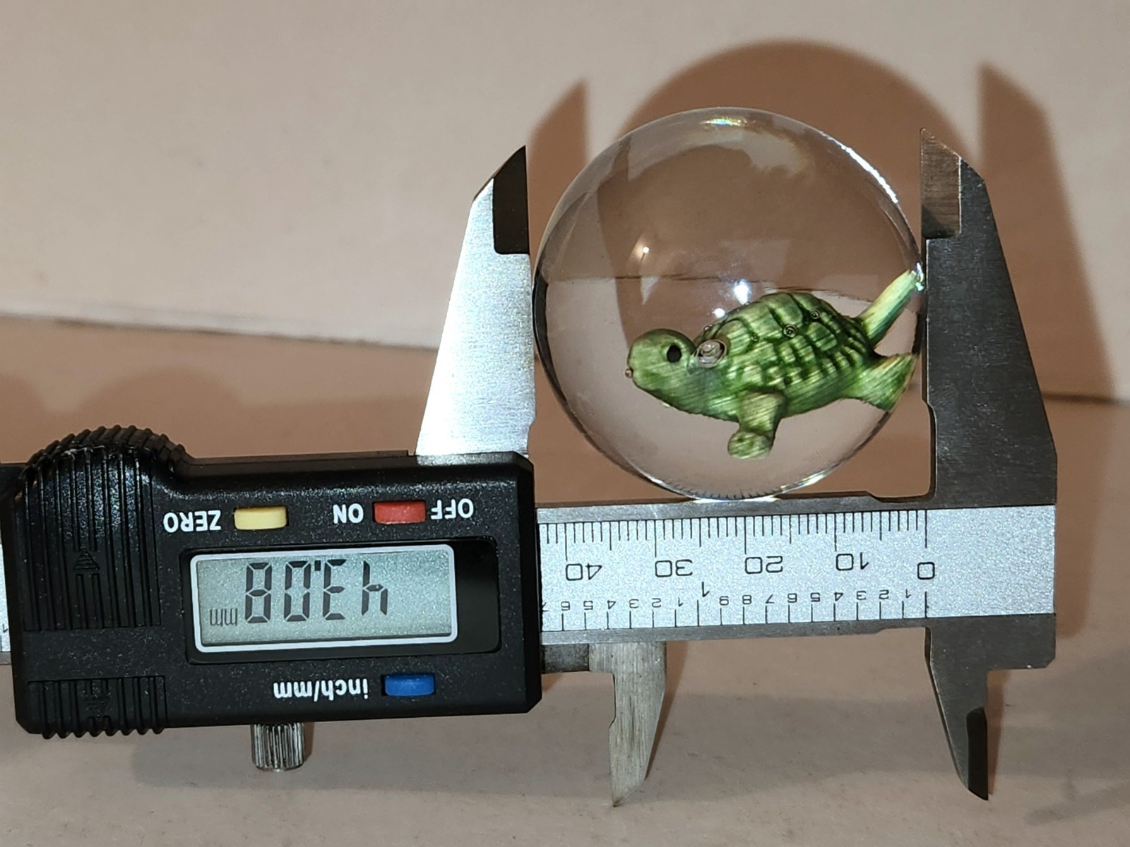 Handmade Sammy Sam Hogue 43mm Sulphide Green Turtle Glass Marble Signed 2007