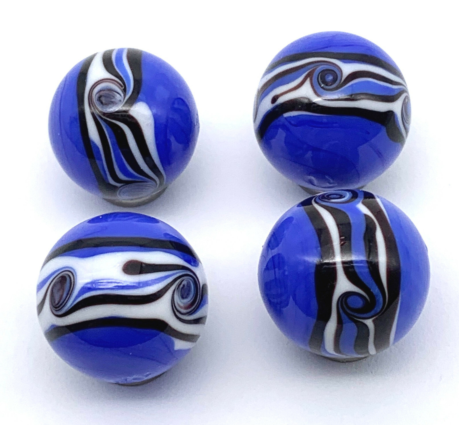 NEW for 2022! 16mm “Riptide” Dark Blue Handmade Art Glass Marbles Pk 4 (5/8th”)
