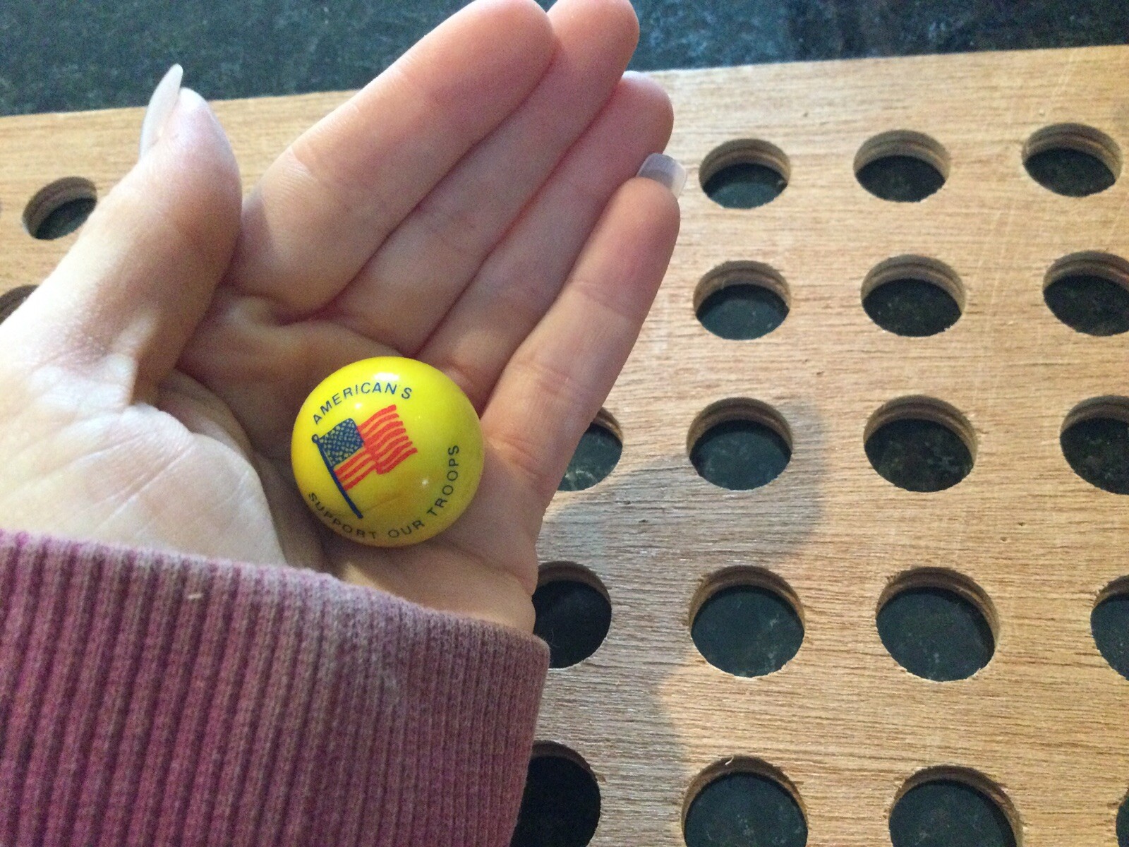 Vintage | “American’s Support Our Troops” | Red, White, & Blue on Yellow Marble