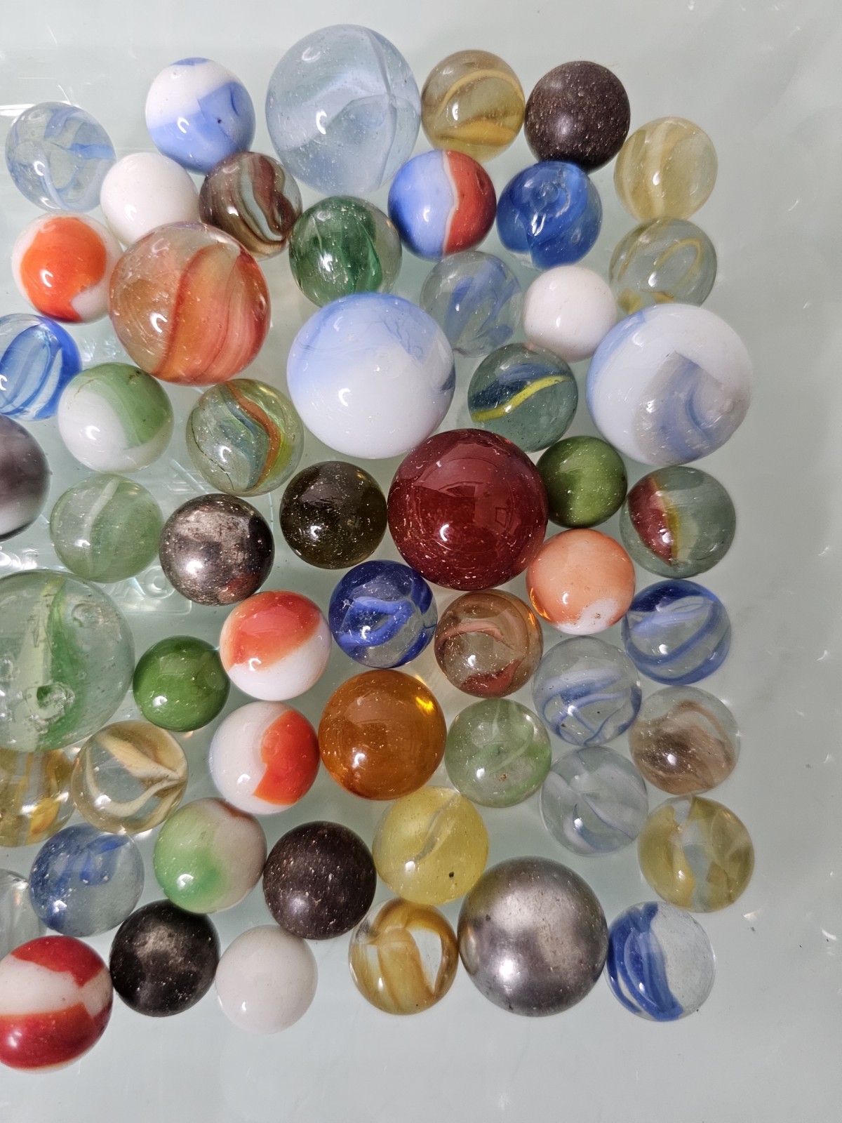 Vintage Mixed Glass Marble & Metal Lot with Original Suede Drawstring Pouch