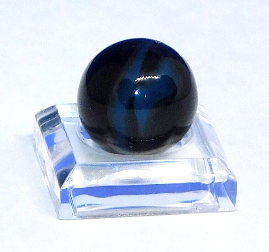 Vintage Marble Black Blue ‘9’ Opaque Swirl Christensen? Pontil NM+ 0.60″ #0-105