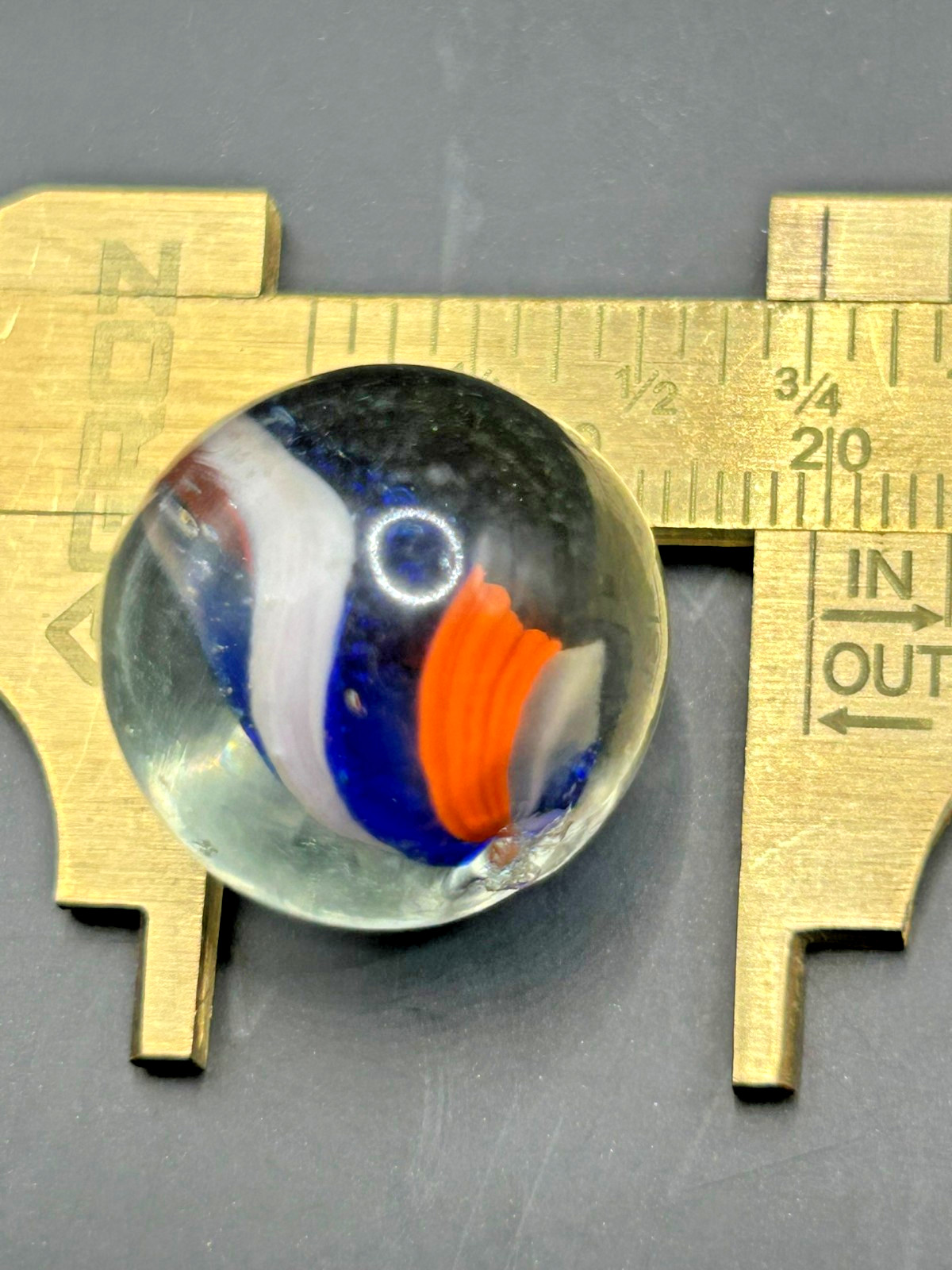 Antique German Naked Divided Core Marble Jelly Blue Orange White 3/4″ Mint E2.8