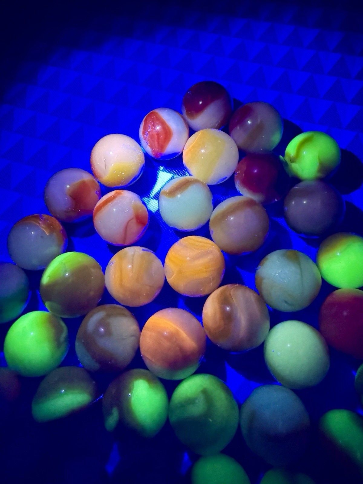 VTG Akro Agate Alley Peltier Rainbow Yellow Glass Marbles Lot of 44