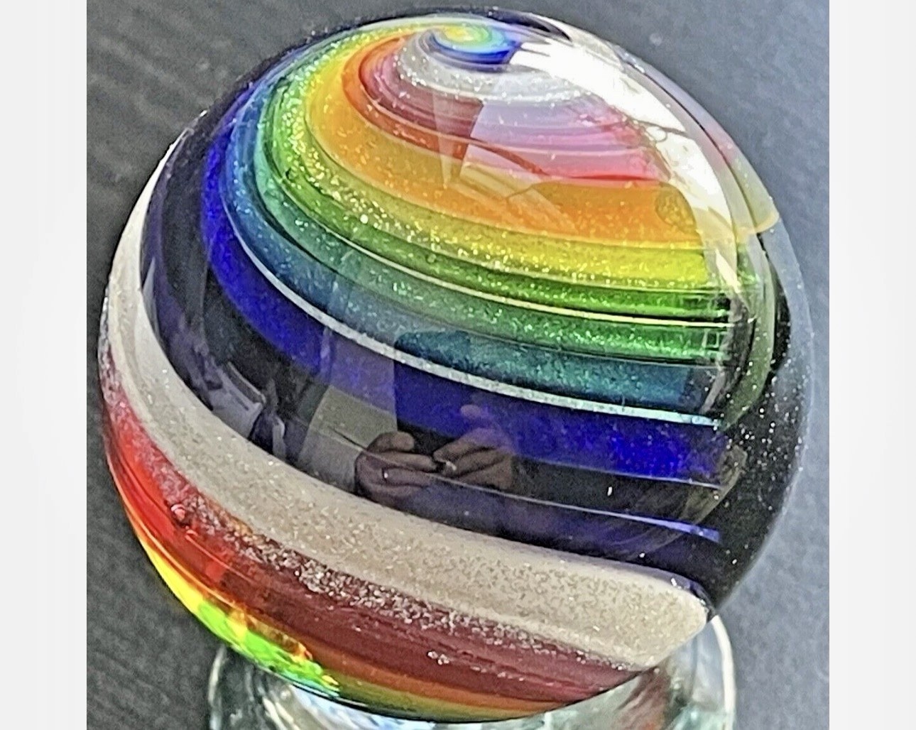 EDDIE SEESE MARBLE HANDMADE ART YELLOW CORE DICHROIC DOUBLE TWIST 1.76″ FES 16
