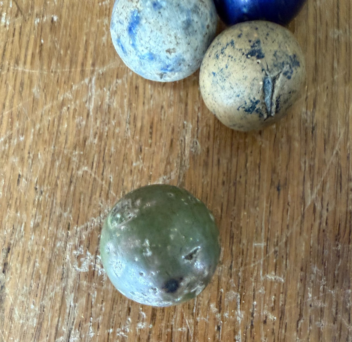 Lot of 7 Large Antique Clay Marbles 25mm to 39mm In Diameter
