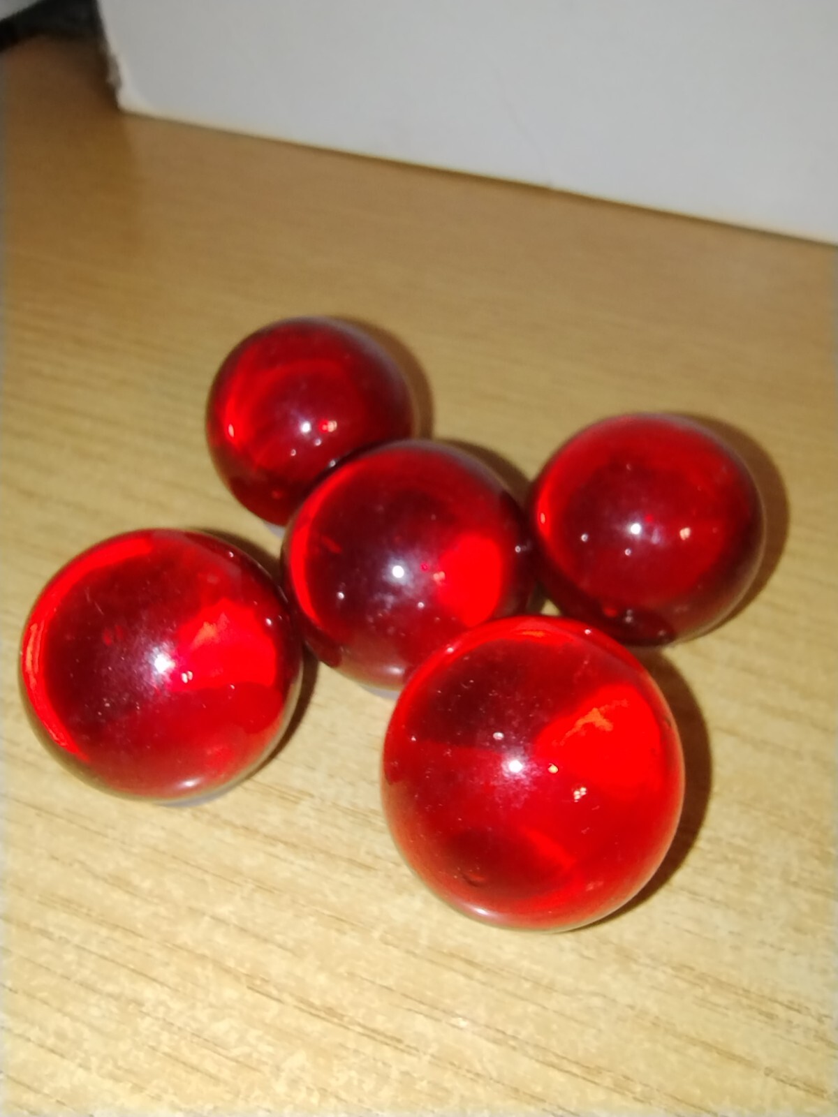 Lot x5 Clear Ruby Red Puries Ghostly Cadmium Patch UV Reactive Larger 1″ Marbles