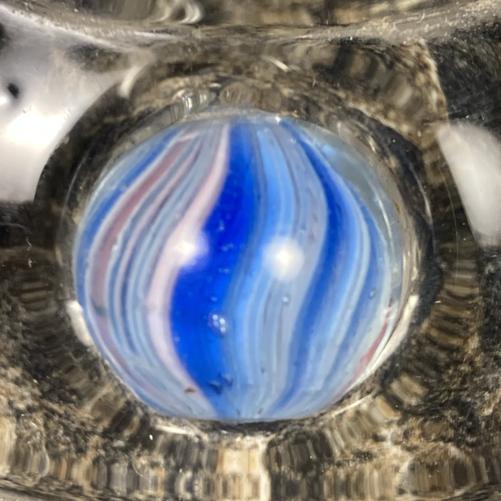 Antique Handmade German Onionskin Swirl Glass Marble .59” S7