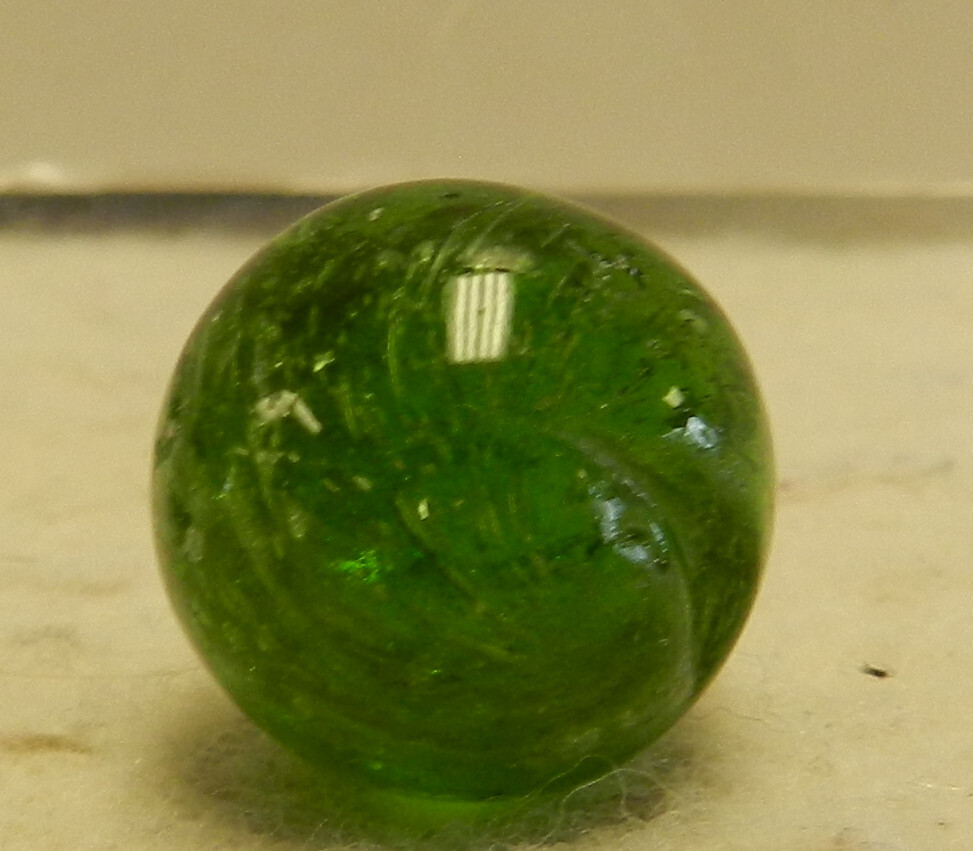 #17807m Vintage German Handmade Green Glass Mica Marble .62 Inches