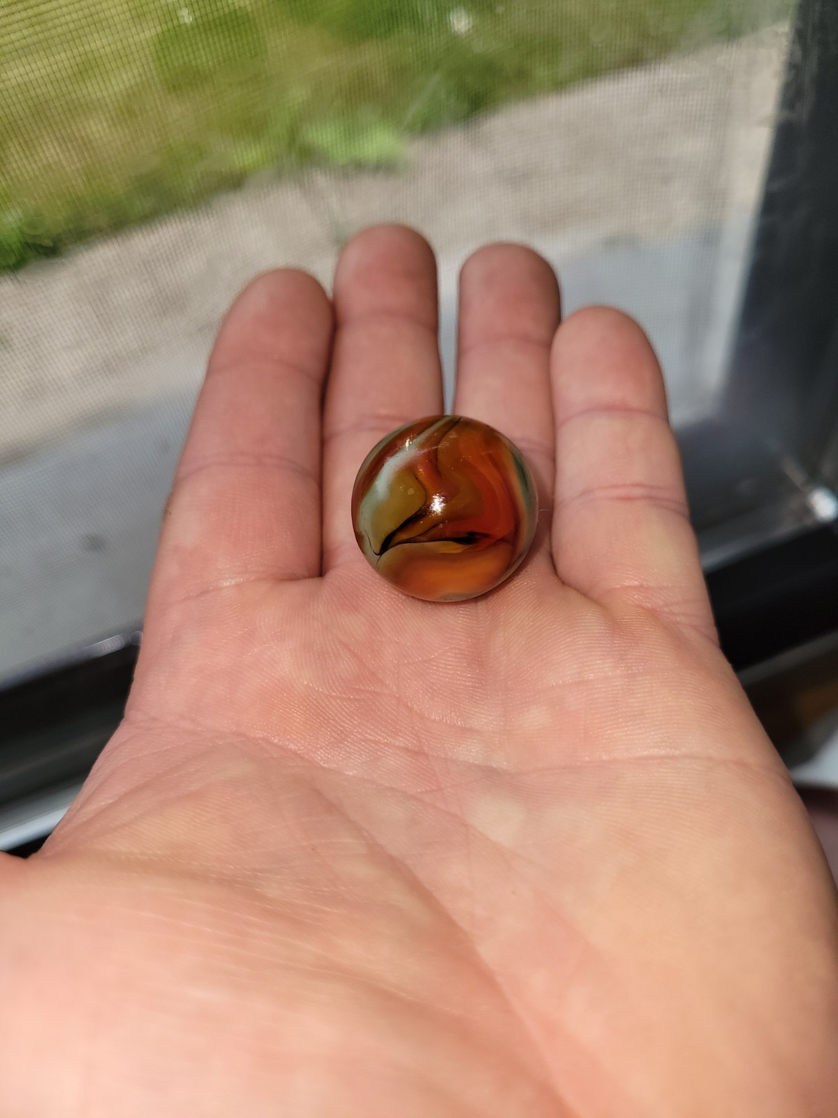 Vintage CAC Christensen Agate Flame Swirl Jumbo Shooter Marble .96″ RARE UV GLOW