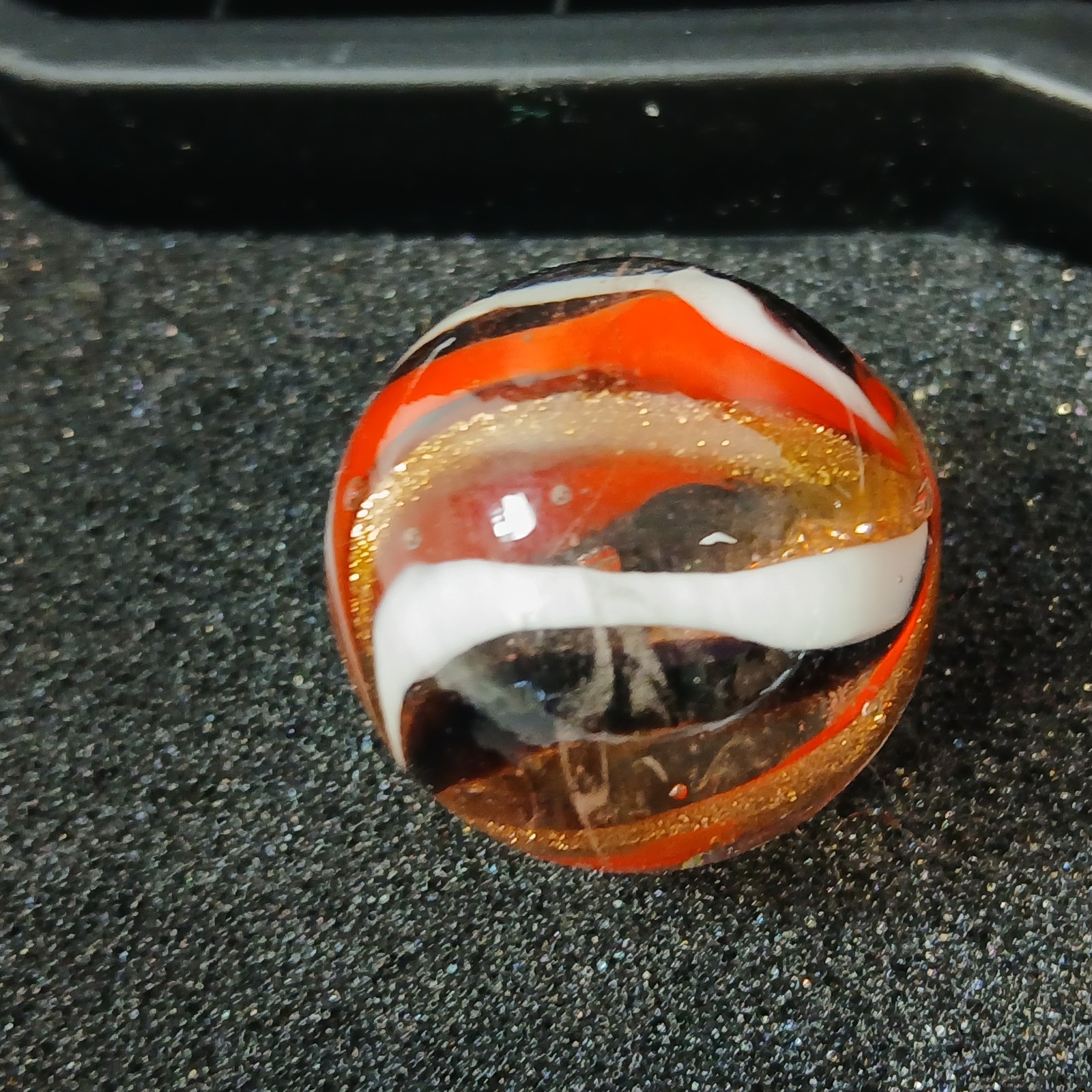 Red White Black Gold banded swirl 1″ Shooter Hot House? Glass Marble Lampwork