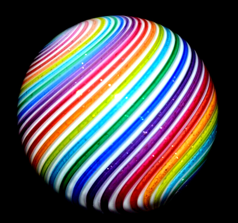 HOT HOUSE GLASS MARBLE/1.490″-DICHROIC BANDED SWIRL TIGHTLINE-NEON YELLOW,TURQ.+