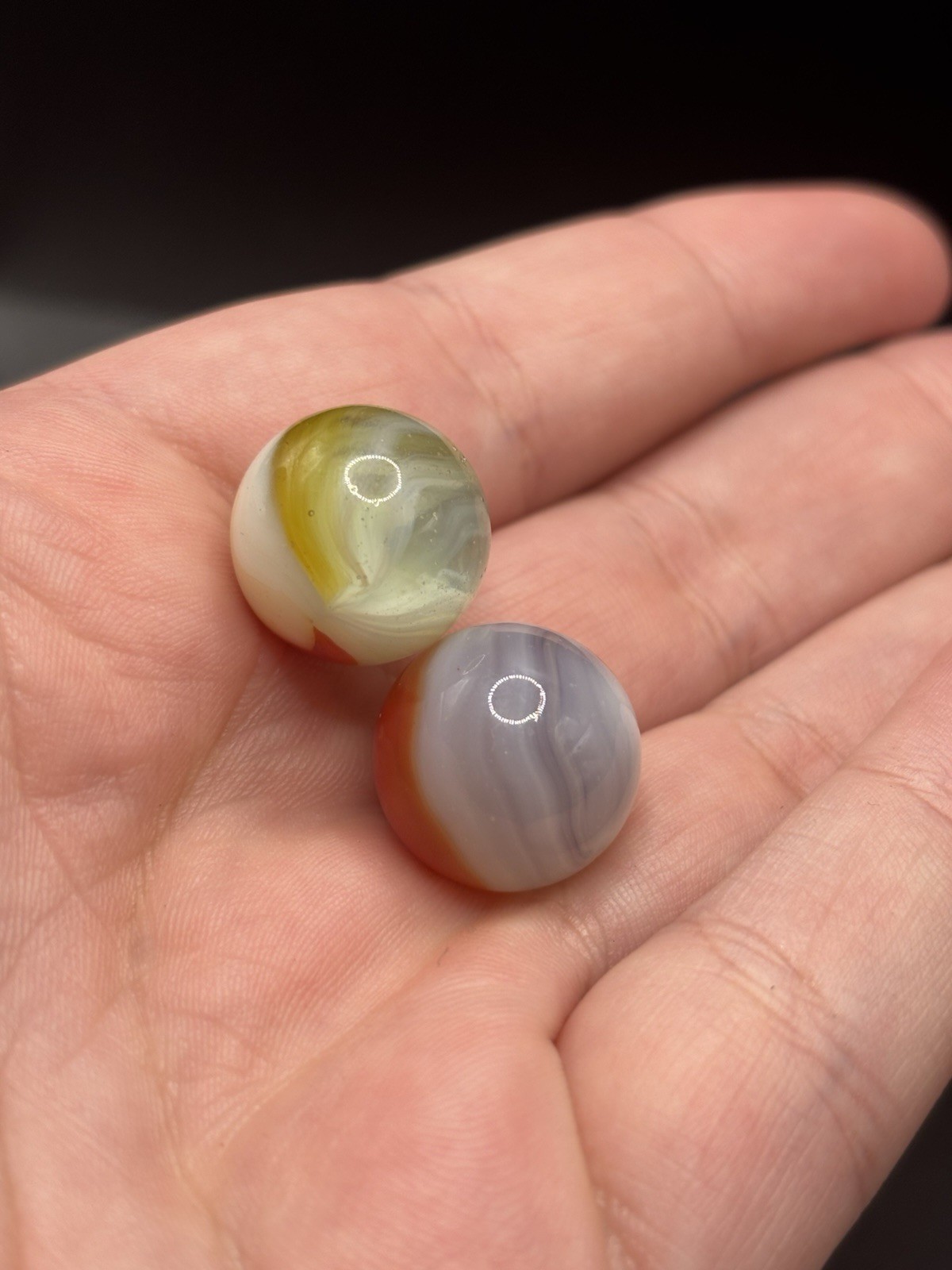 Lot of 5 Vintage Machine Made Swirl Marbles Mixed Colors Akro Marble King?