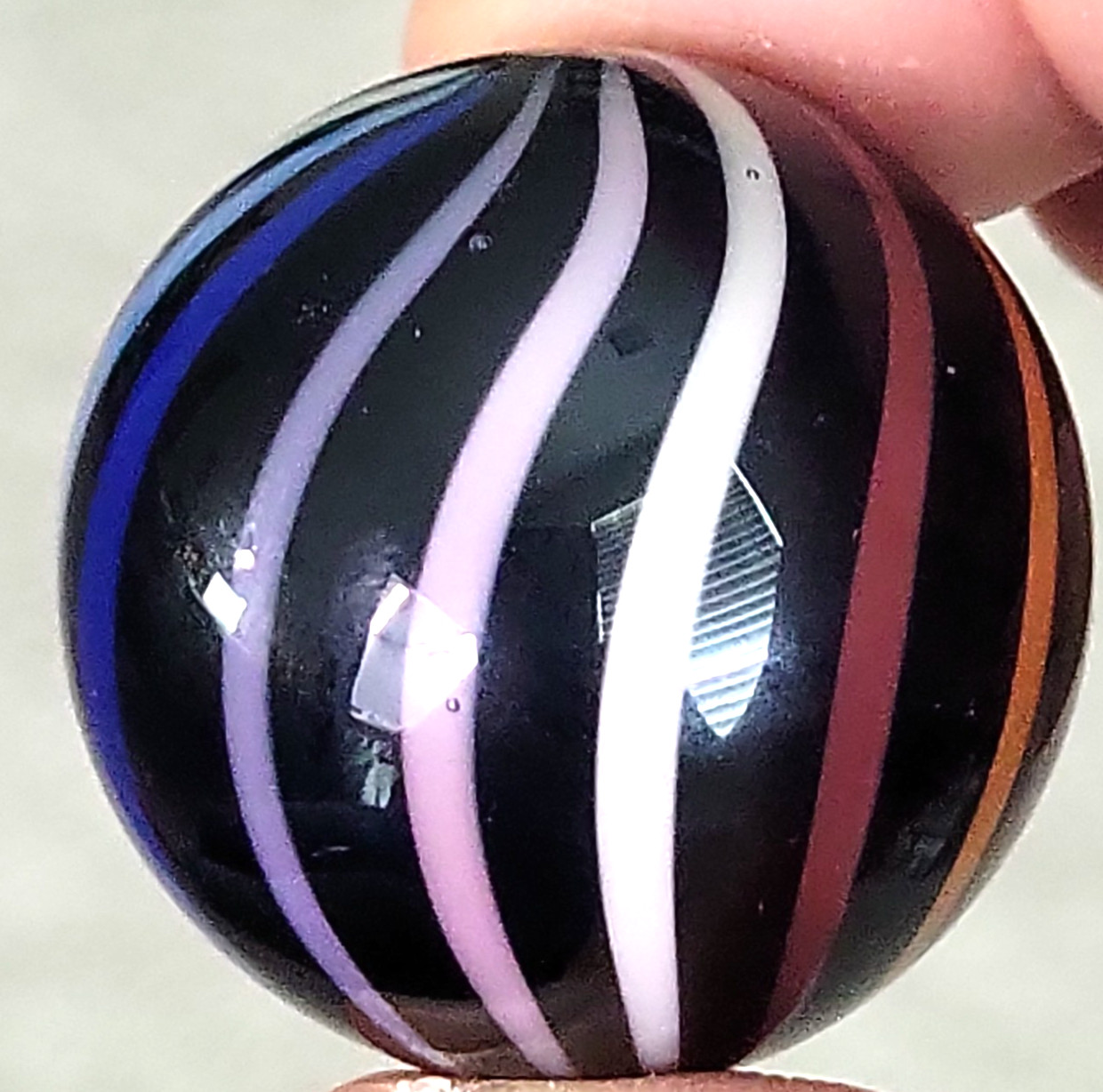 2 Contemporary Handmade Colorful Ribbon Marbles w/Stands Possibly Jody Fine