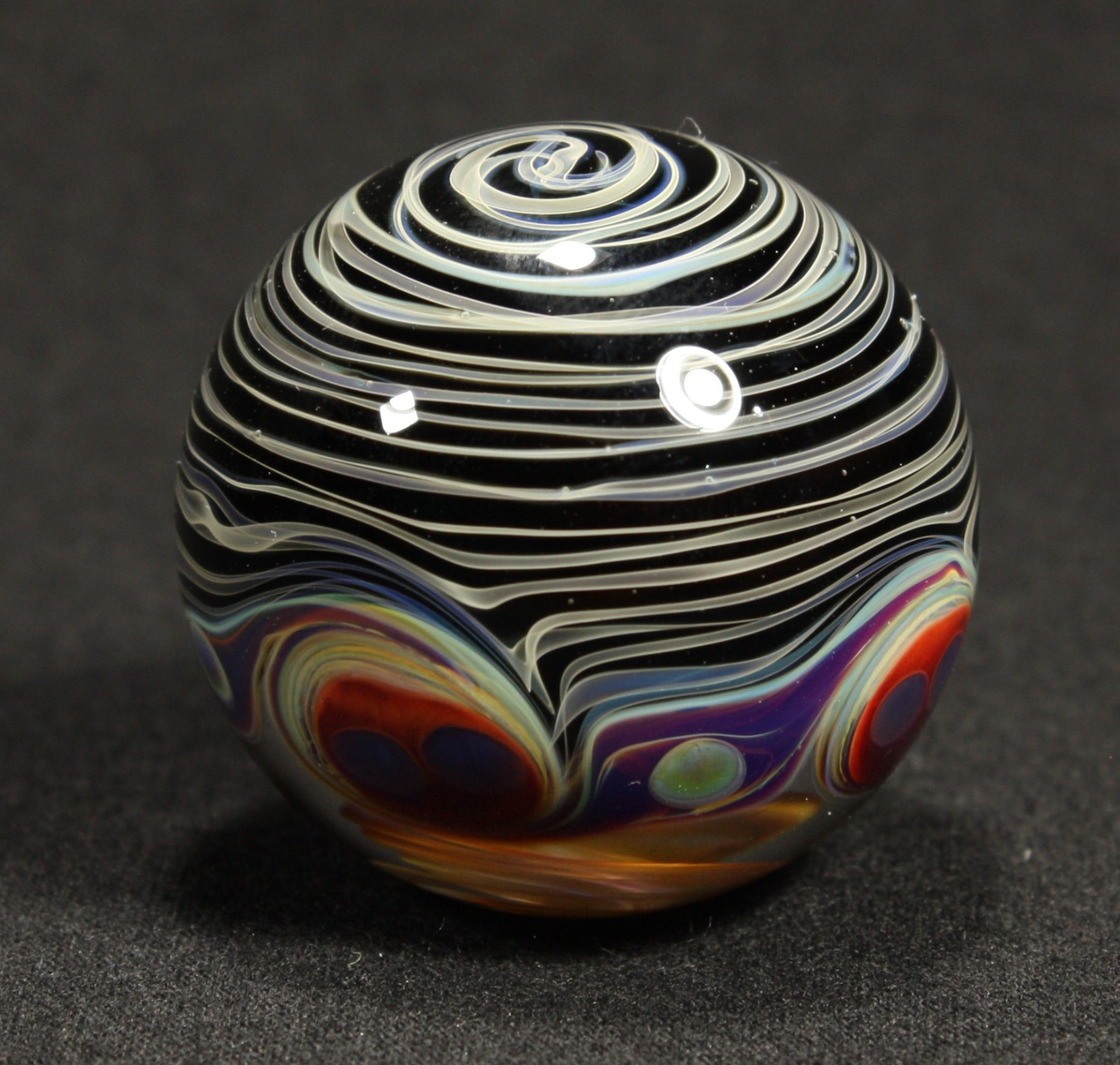 Juba Glass Handmade Marble 1.45″ Boro Lampwork Art 24K Gold and Silver Fume