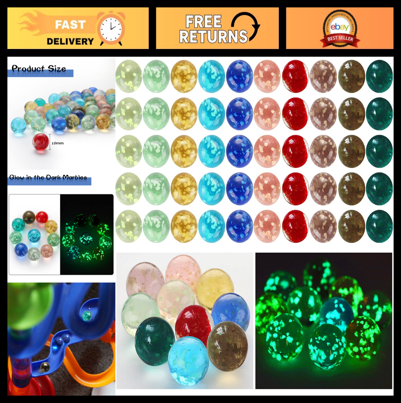 50 Glow in the Dark Handmade Glass Marbles – Colorful DIY Marble Games & Decor