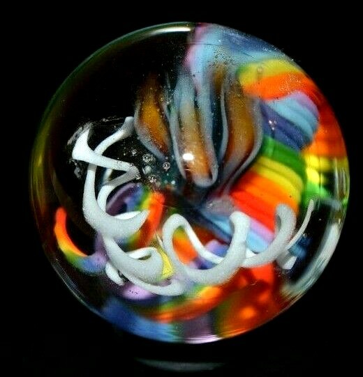 VINE GLASS MARBLE/1.184″-JELLYFISH FIELDS SMALL SAMPLER-WHITE SLINKY,RAINBOW FIL