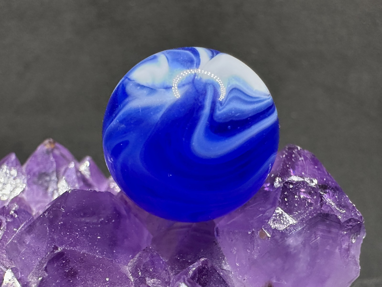 NICE Vintage Akro or CAC Christensen Agate Slag Marble – Blue – .70″ NEAR MINT+