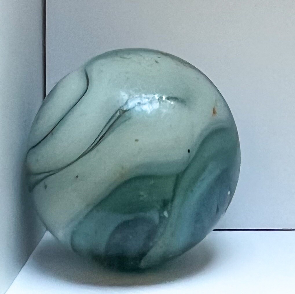 Antique Vintage Blue & White Opaque Swirl Marble Shooter