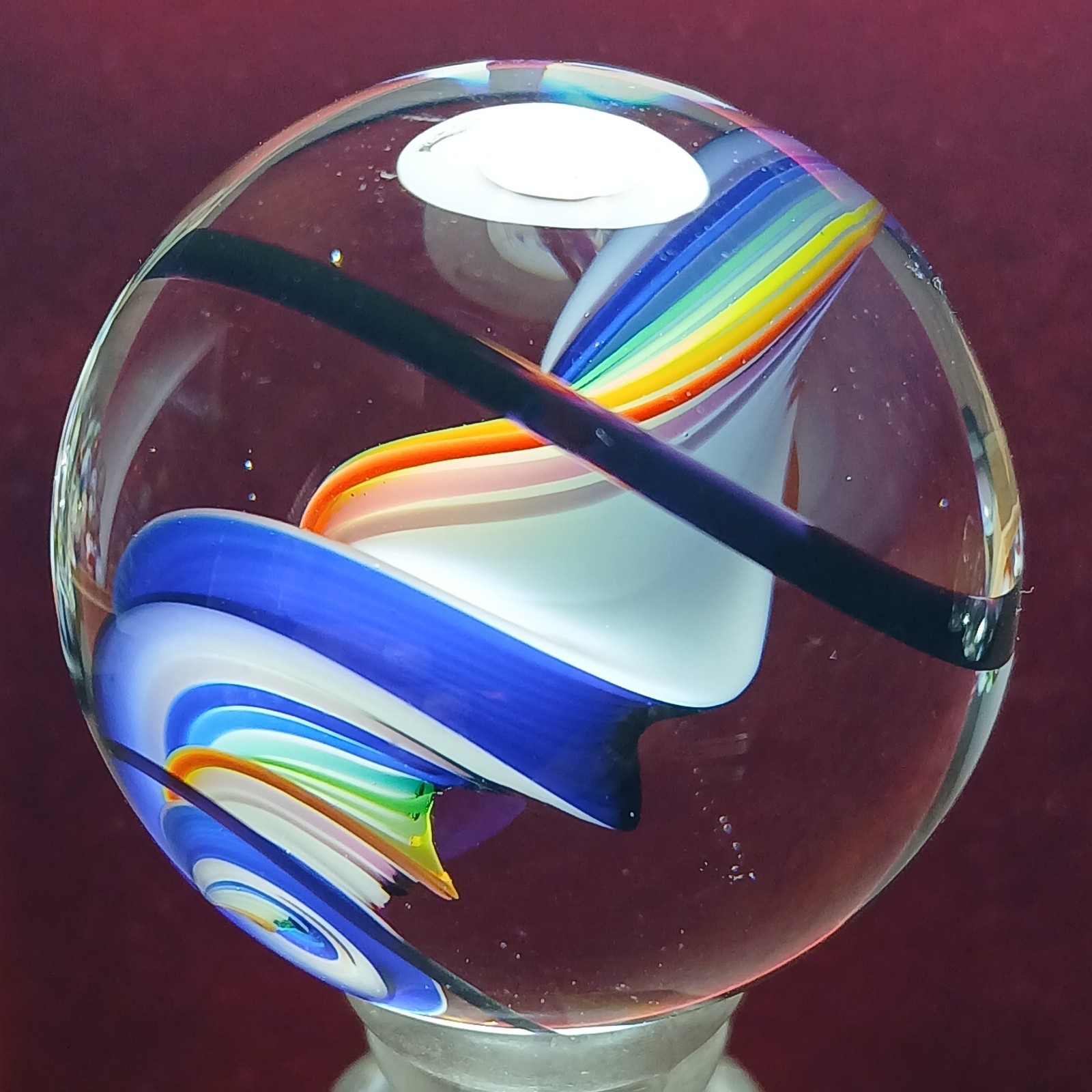 Mint *1 3/8″* Rainbow Multi Color Contemporary Swirl Marble! Fantastic. C Pics