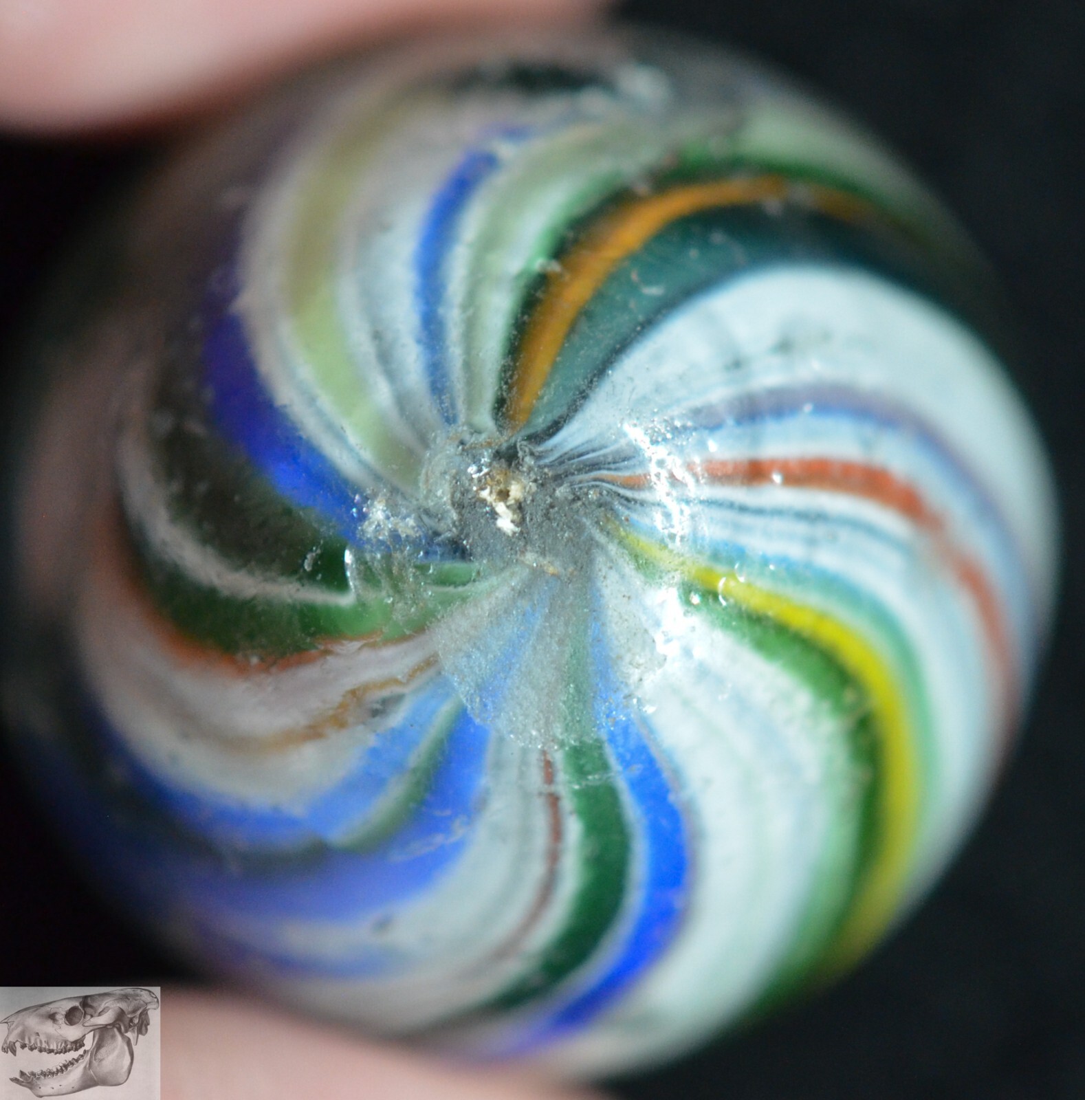 Handmade Onionskin Shooter Marble, 15/16 in, Good+, 1860-1920, Germany, S893
