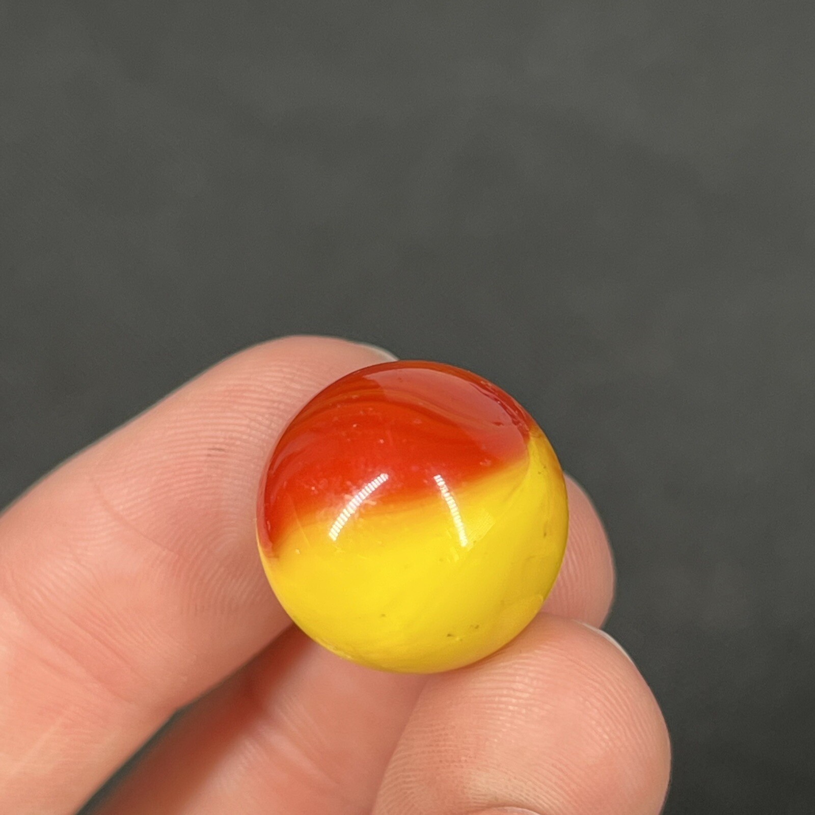 Vintage Akro Agate Peltier Christensen Swirl Glass Marble .6” Sunset Yellow