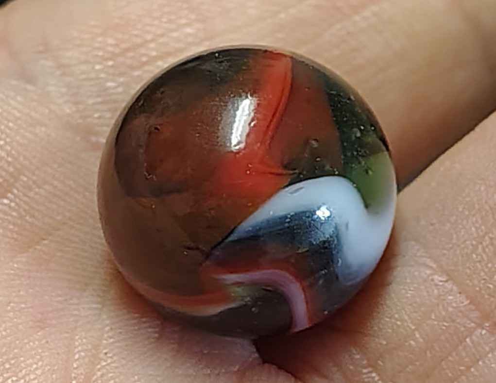 Vintage Peltier Glass Marble 0.62″ NLR Muddy Rainbow NM Condition