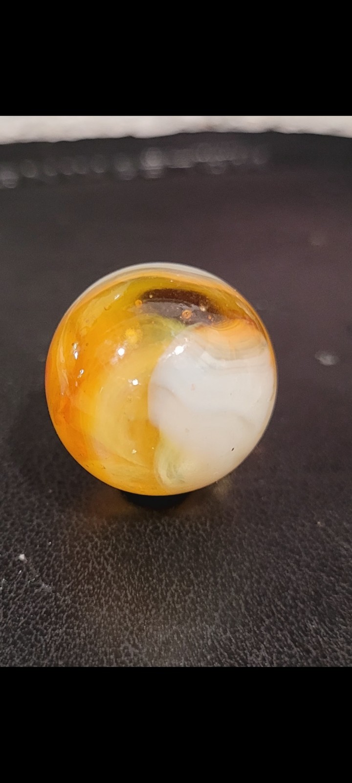 Perfect Mint 3/4″ D.A.S Or Jabo Marble. Beautiful White Swirls On An Amber Base