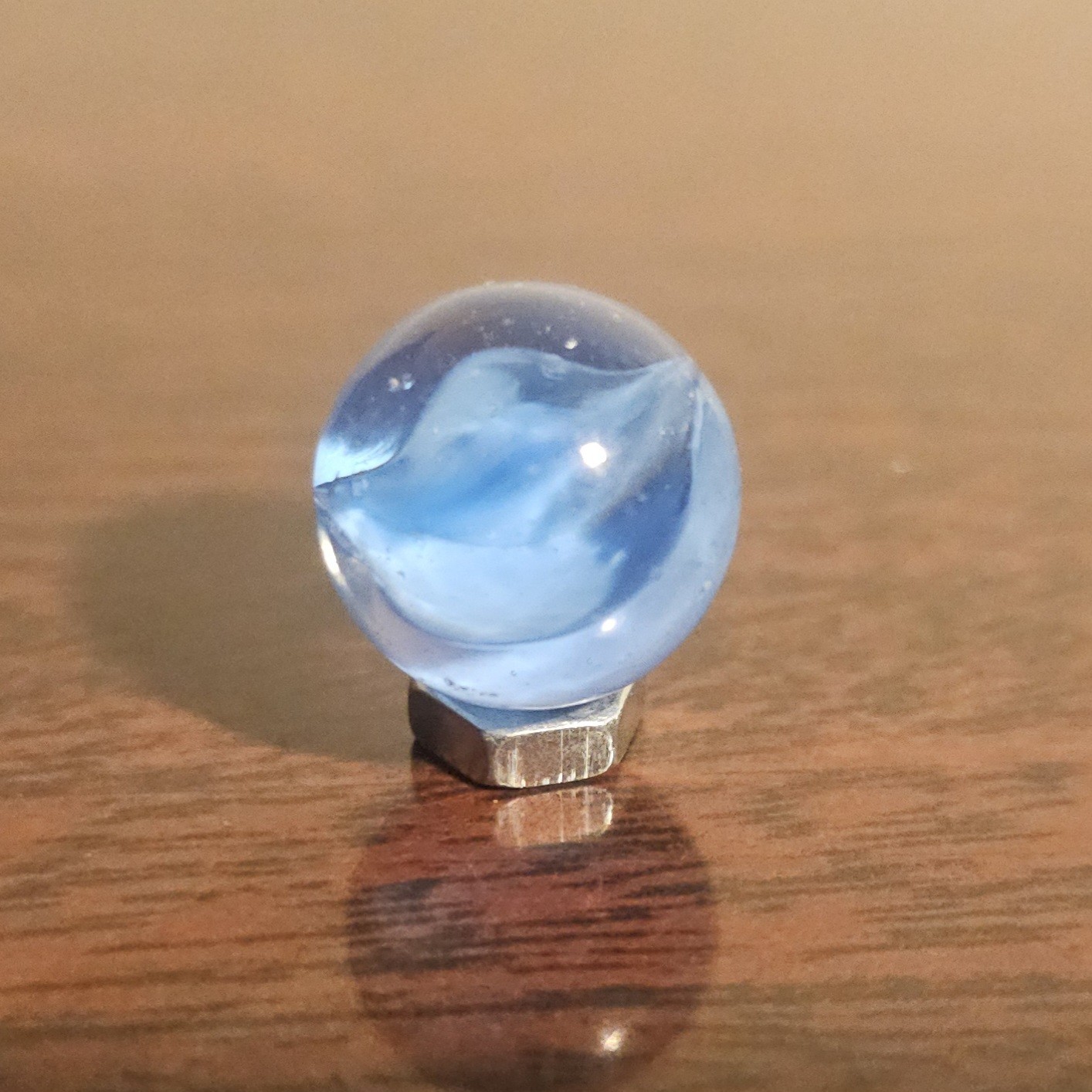 C E Bogard Blue 4-Lobe Floppy Cats Eye Clear Glass .625 Marble