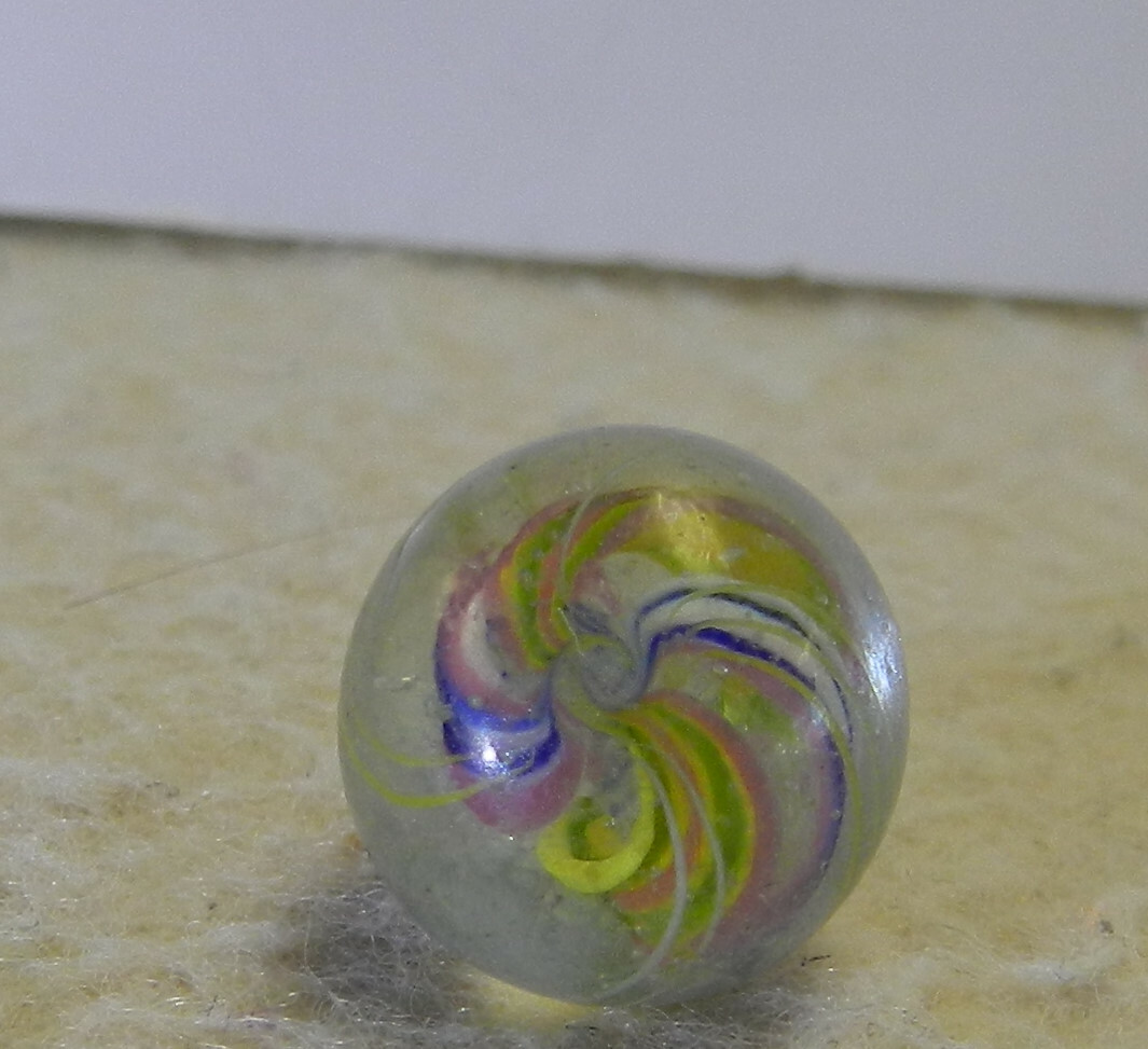 #13889m Peewee .48 Inches Vintage German Handmade Divided Ribbon Swirl Marble